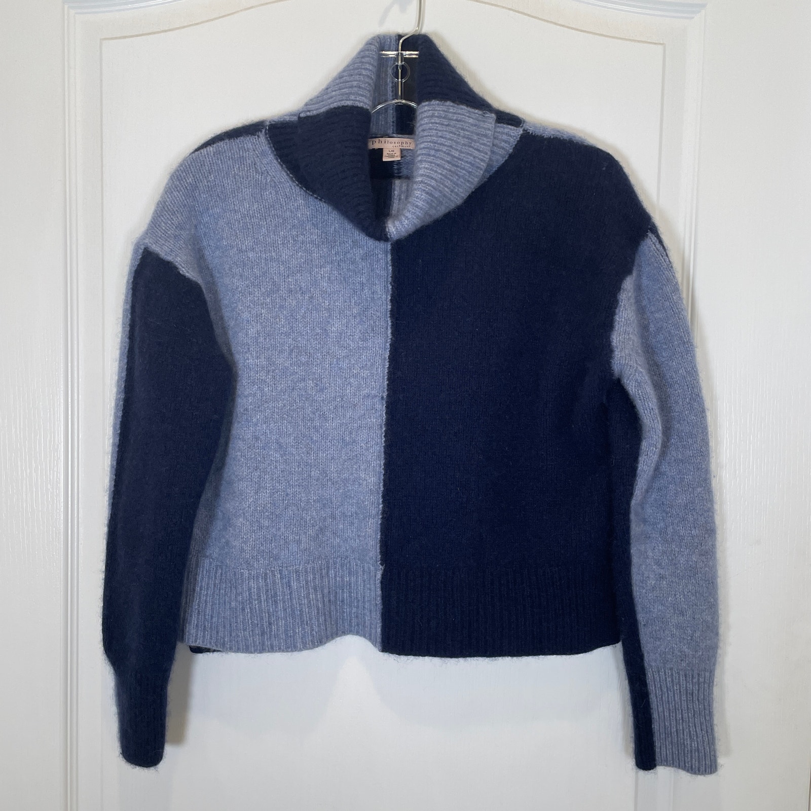 Philosophy 100% Cashmere Sweater Turtleneck Blue Colorblock Boxy L