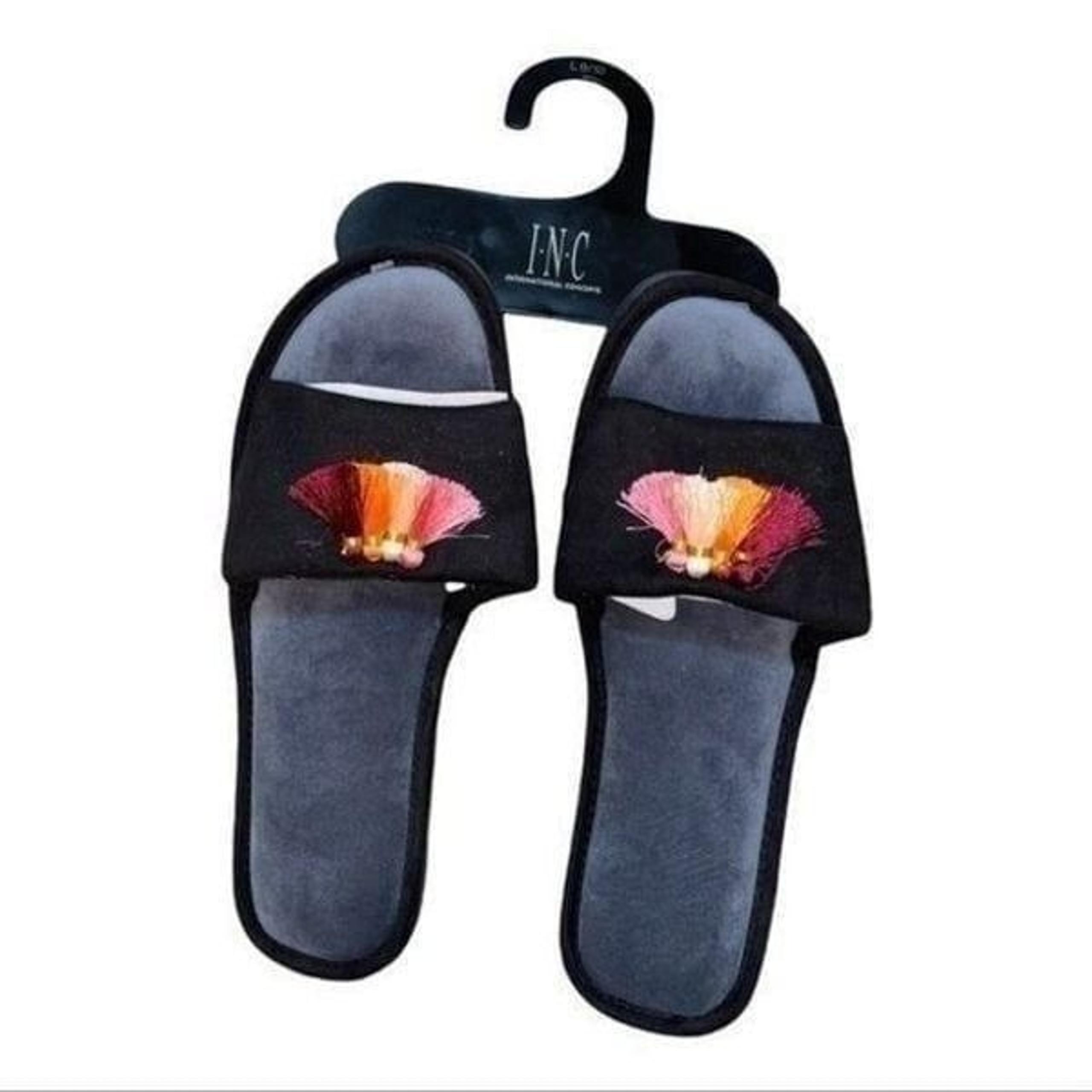 Black Mini Tassels Slippers Women's Small 5-6 NWT - INC International Concepts