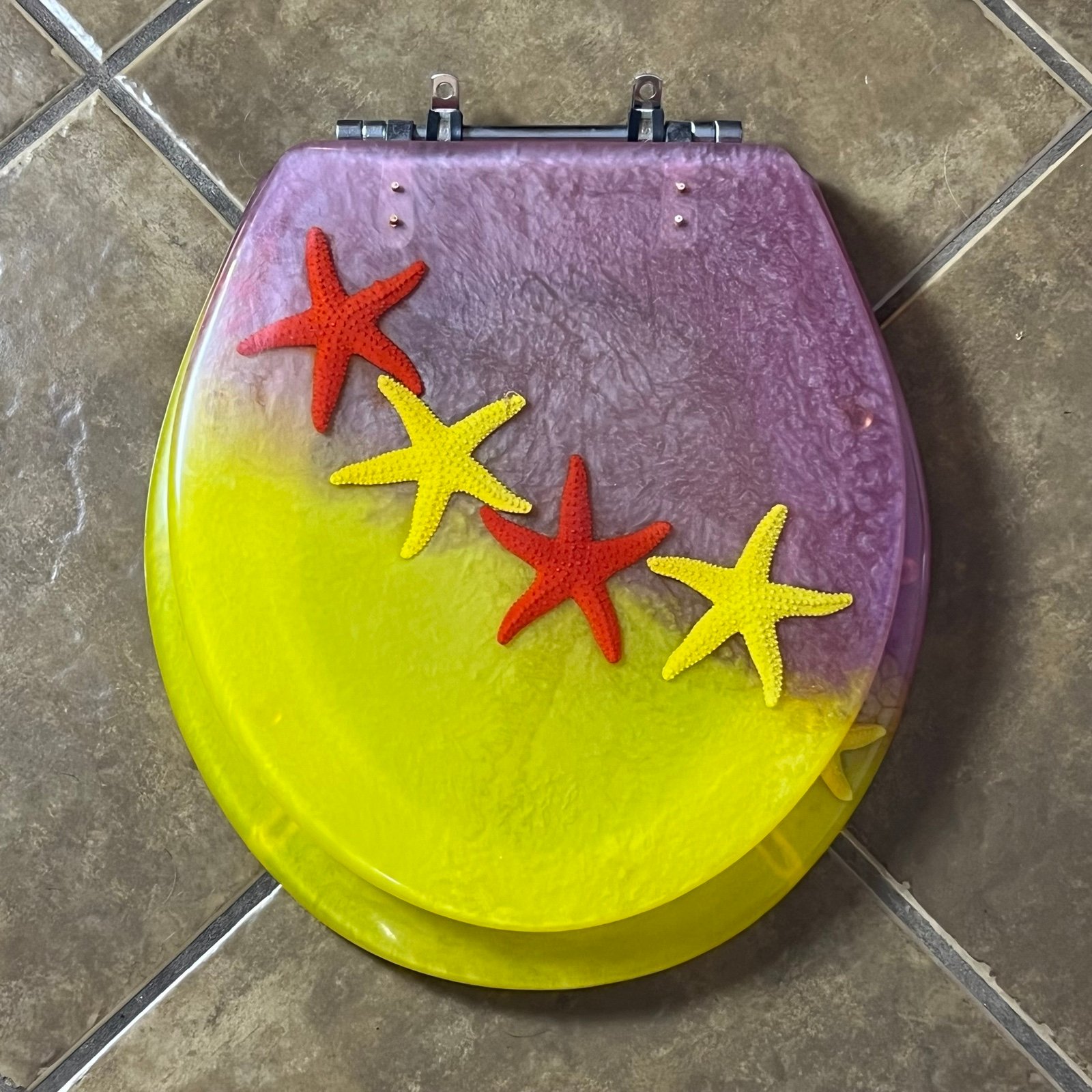 Vintage Acrylic Resin Starfish Toilet Seat Purple Yellow Tropical Sea Theme