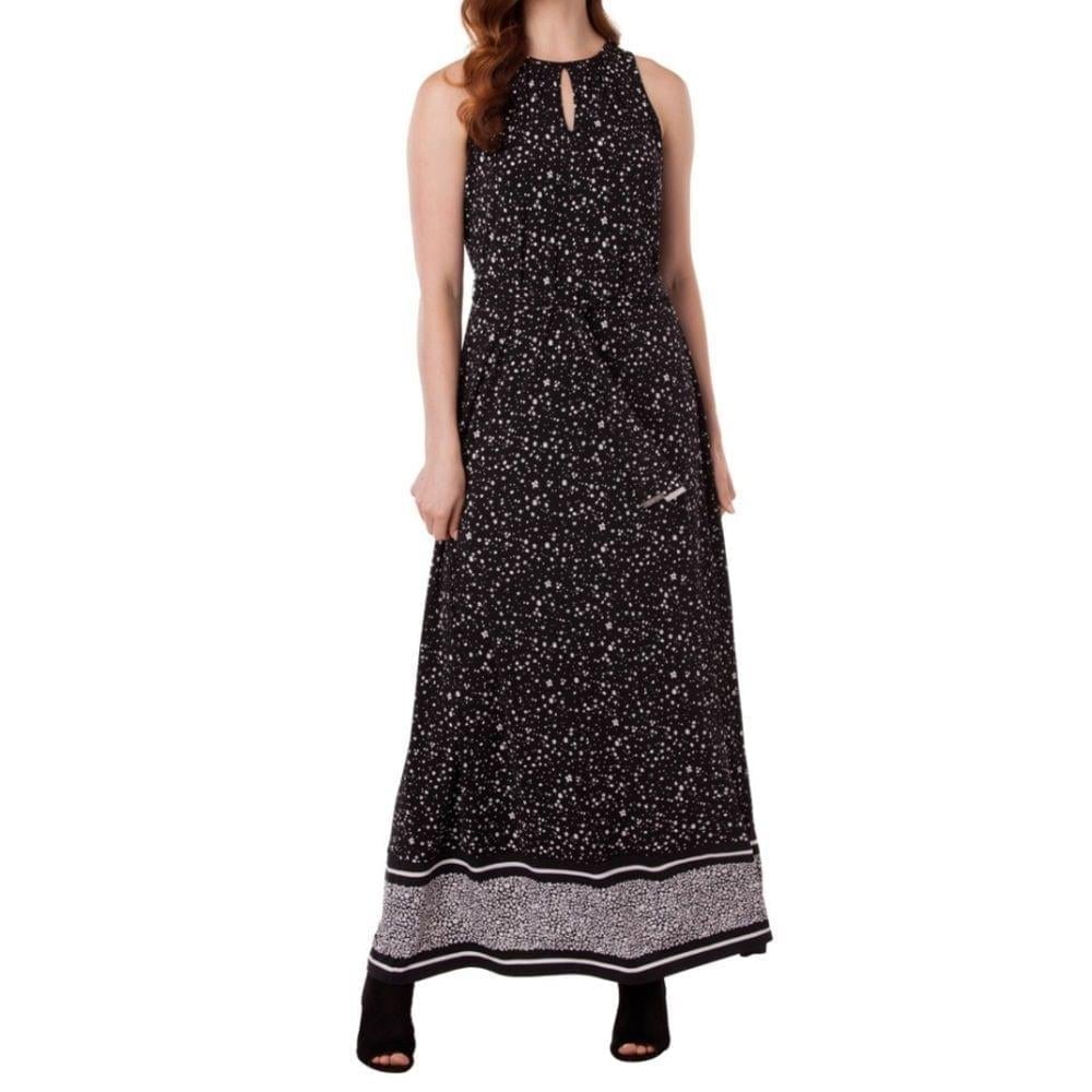 Michael Kors Nora Print Border Maxi Dress Sz S Black White Sleeveless