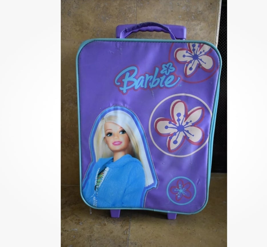 Vintage Barbie Floral Purple Rolling Suitcase Travel Bag doll case luggage bag