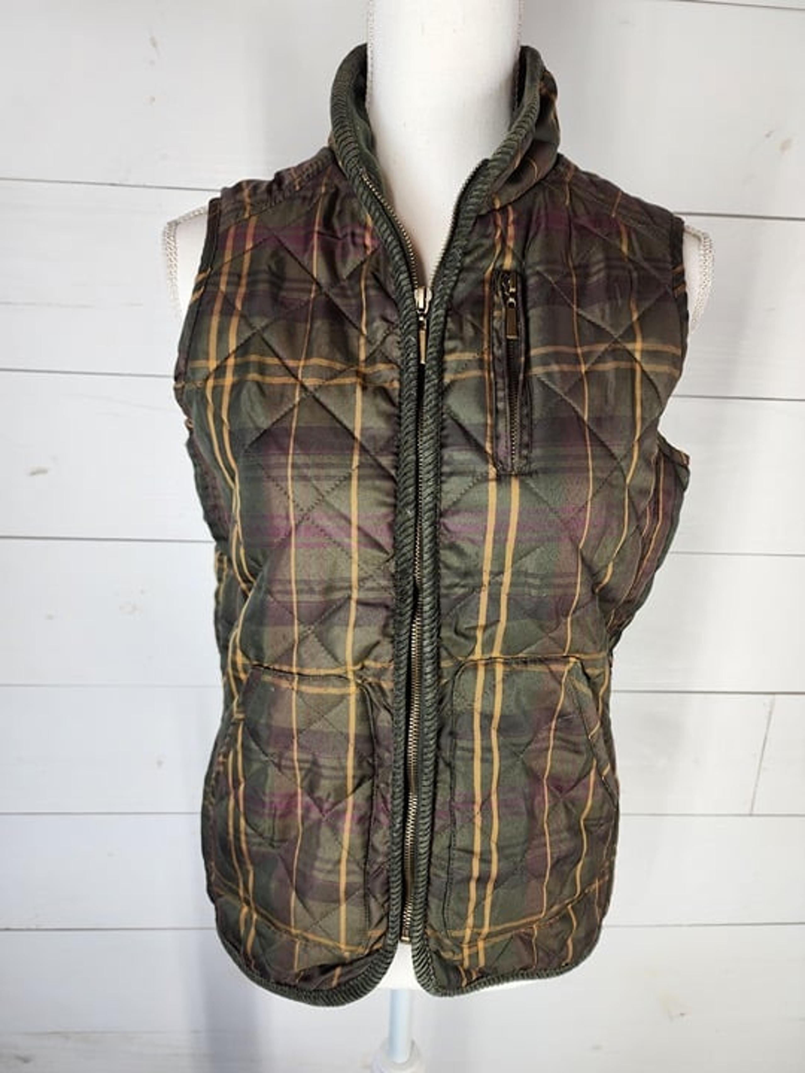 Style & Co Women's Green Plaid Quilted Full Zip Vest MEDIUM Outerwear