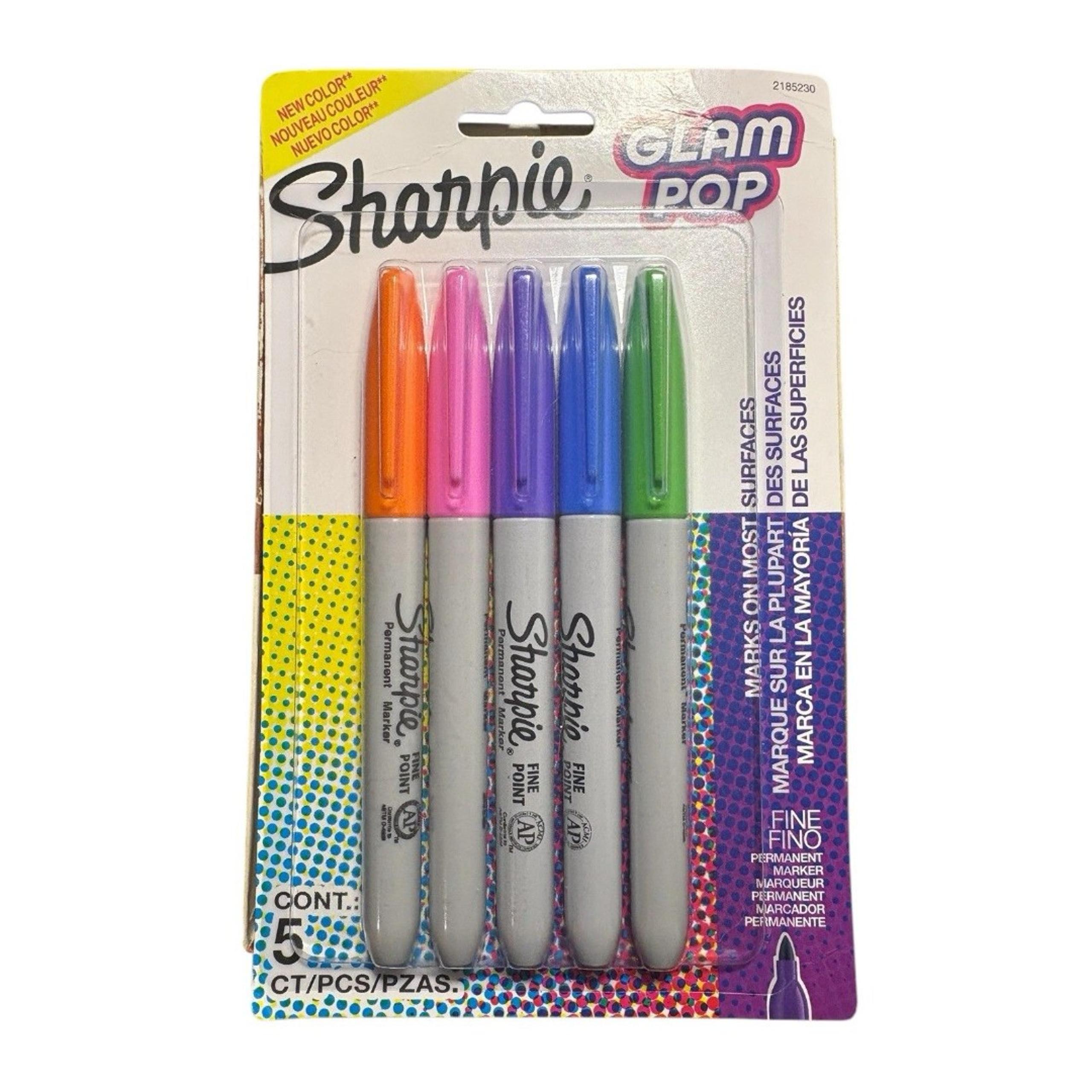 Sharpie Glam Pop Fine Point Markers 5 Pack Orange Pink Purple Blue Green