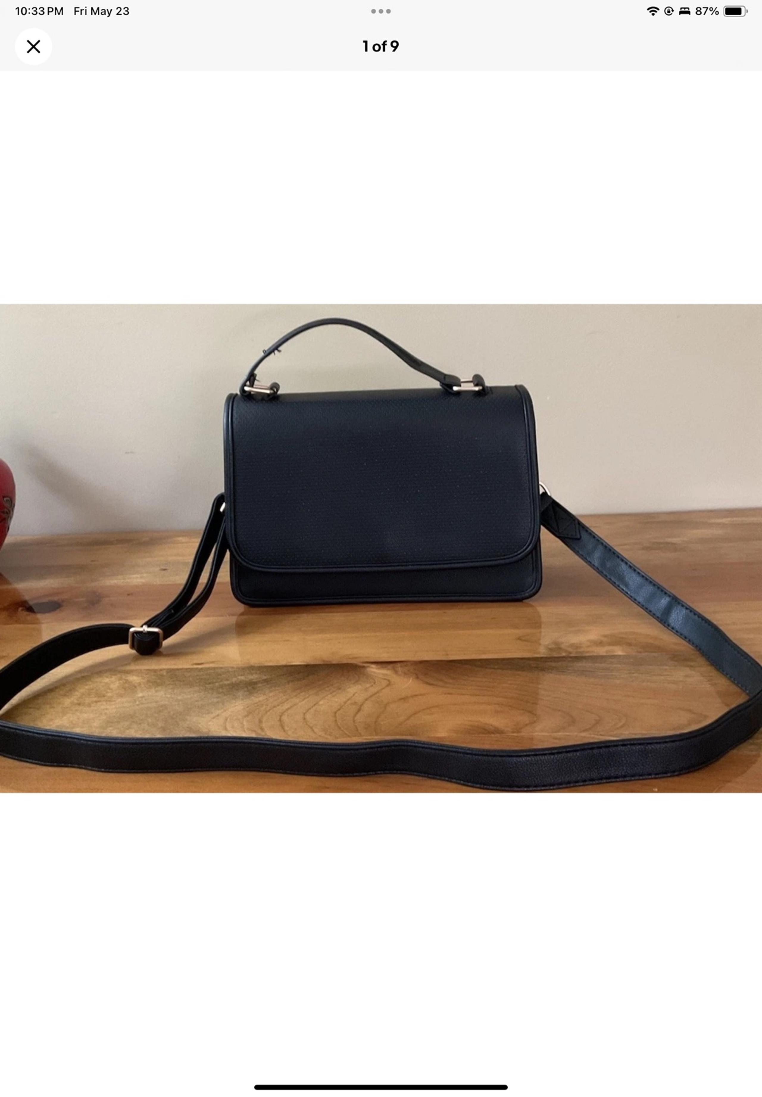 Thirty One Crossbody/Satchel Bag Purse Women Black Faux Leather Adjustible Strap
