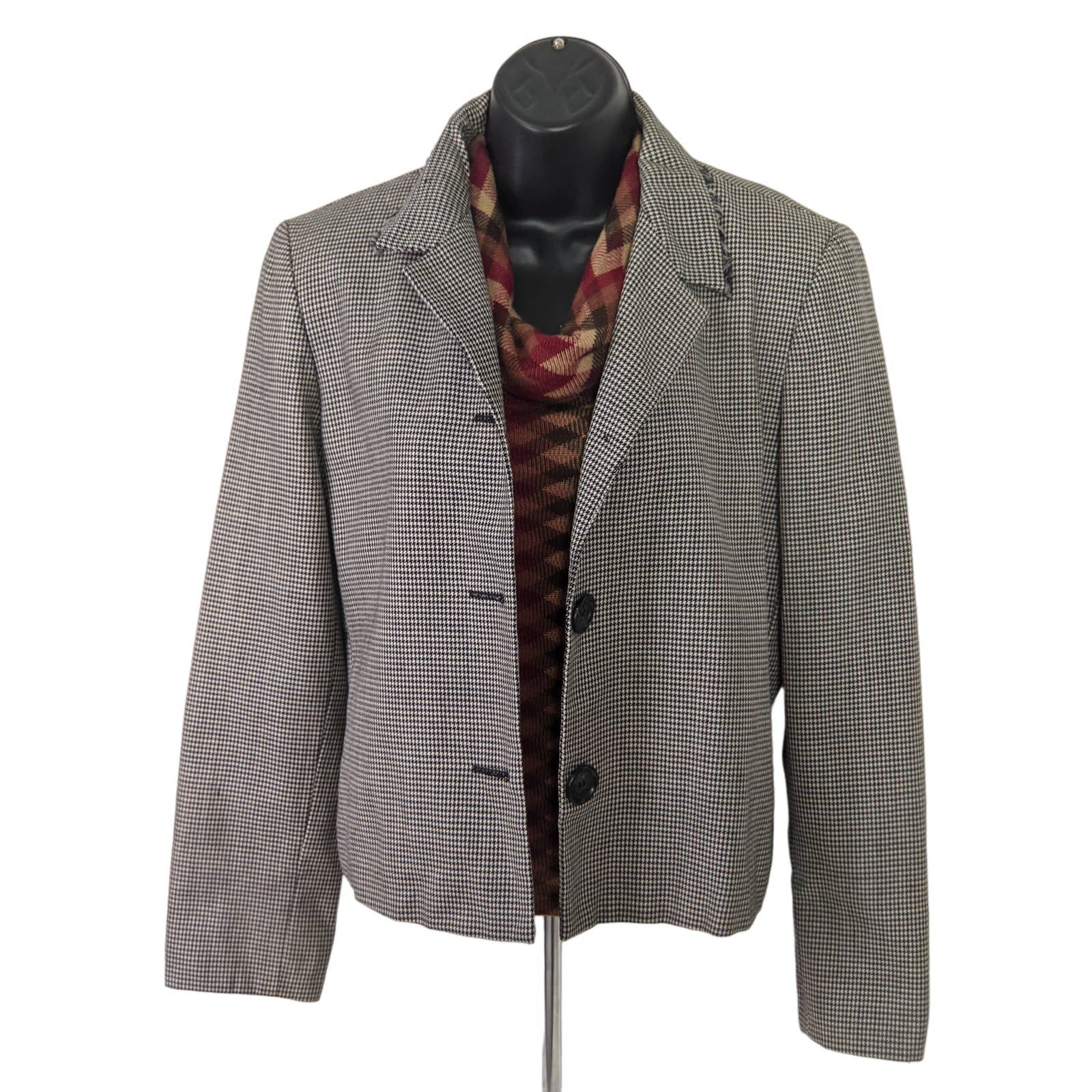 Womens COLLECTION HARVE BERNARD Houndstooth Jacket Blazer Wool Vintage Size 8