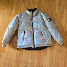 Vintage 90s Tommy Hilfiger Bubble Puffer Holographic Iridescent reversible large
