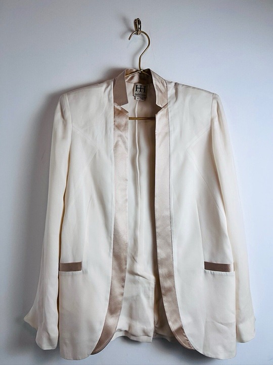 Haute Hippie Womens Cream Silk Tuxedo Blazer Silk Ivory 6