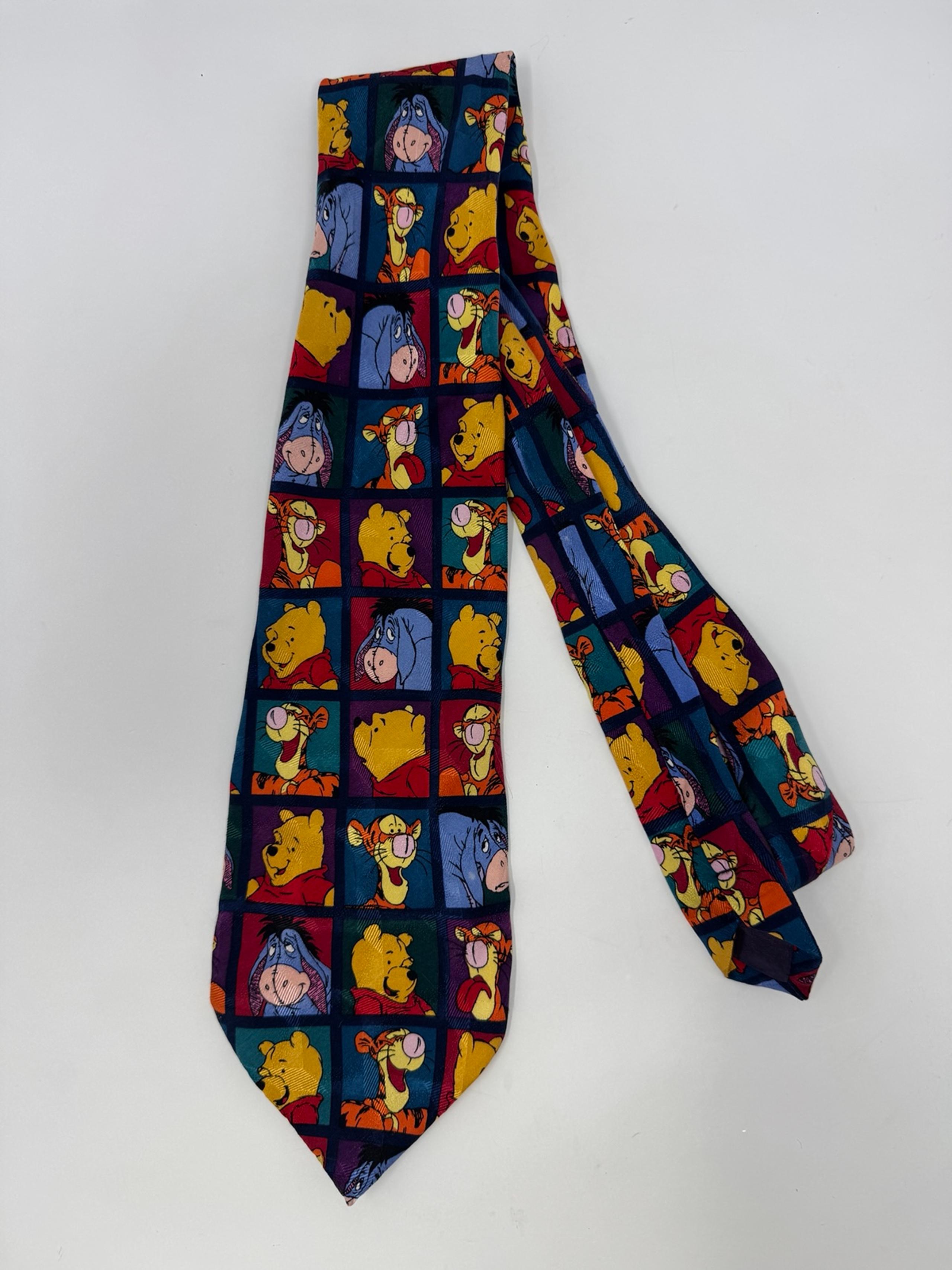 Vintage Winnie The Pooh Neck Tie 56" Tigger Eeyore 90s Disney Blocks Squares