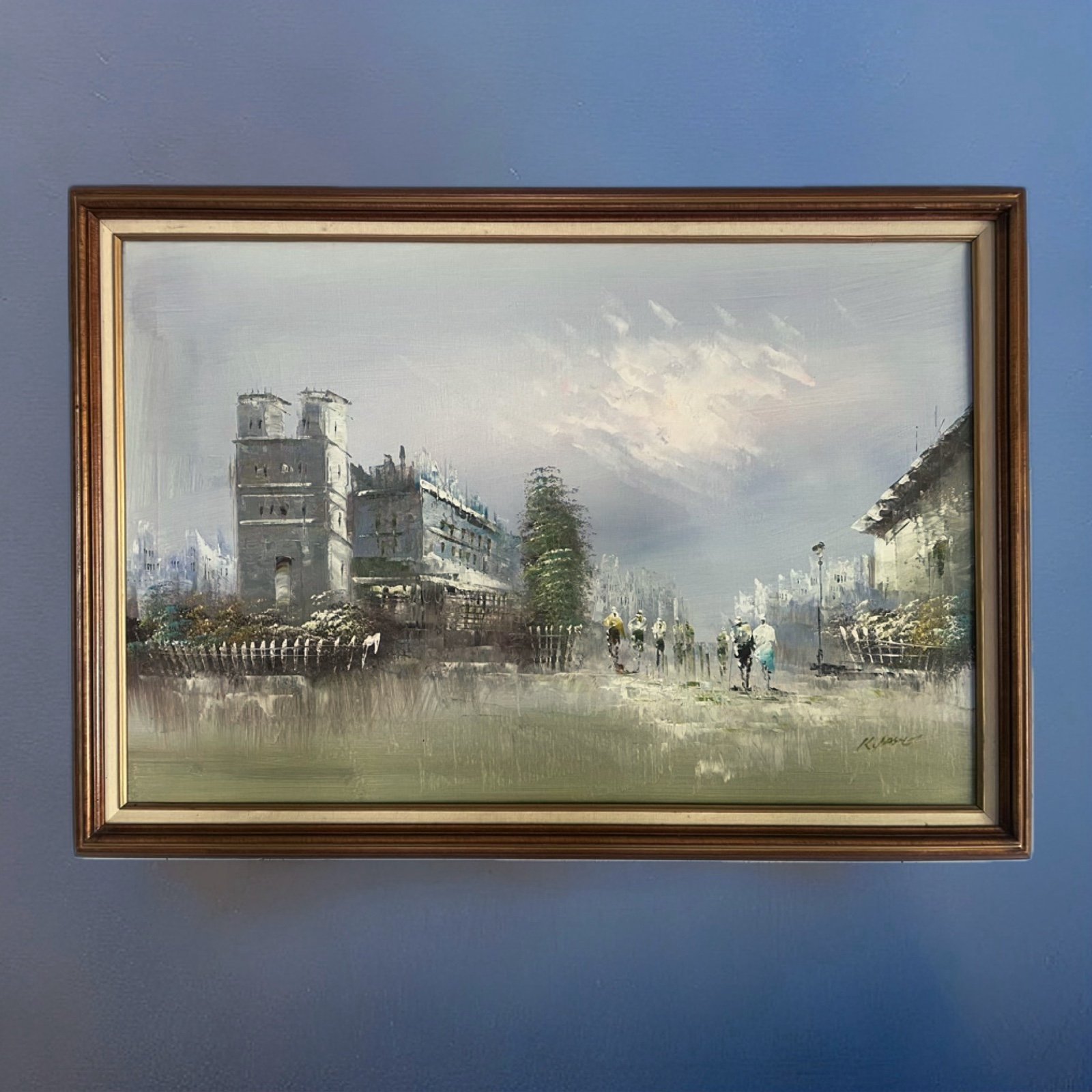 Vintage Original Impressionist Oil Painting Paris Street signed 40”x29”