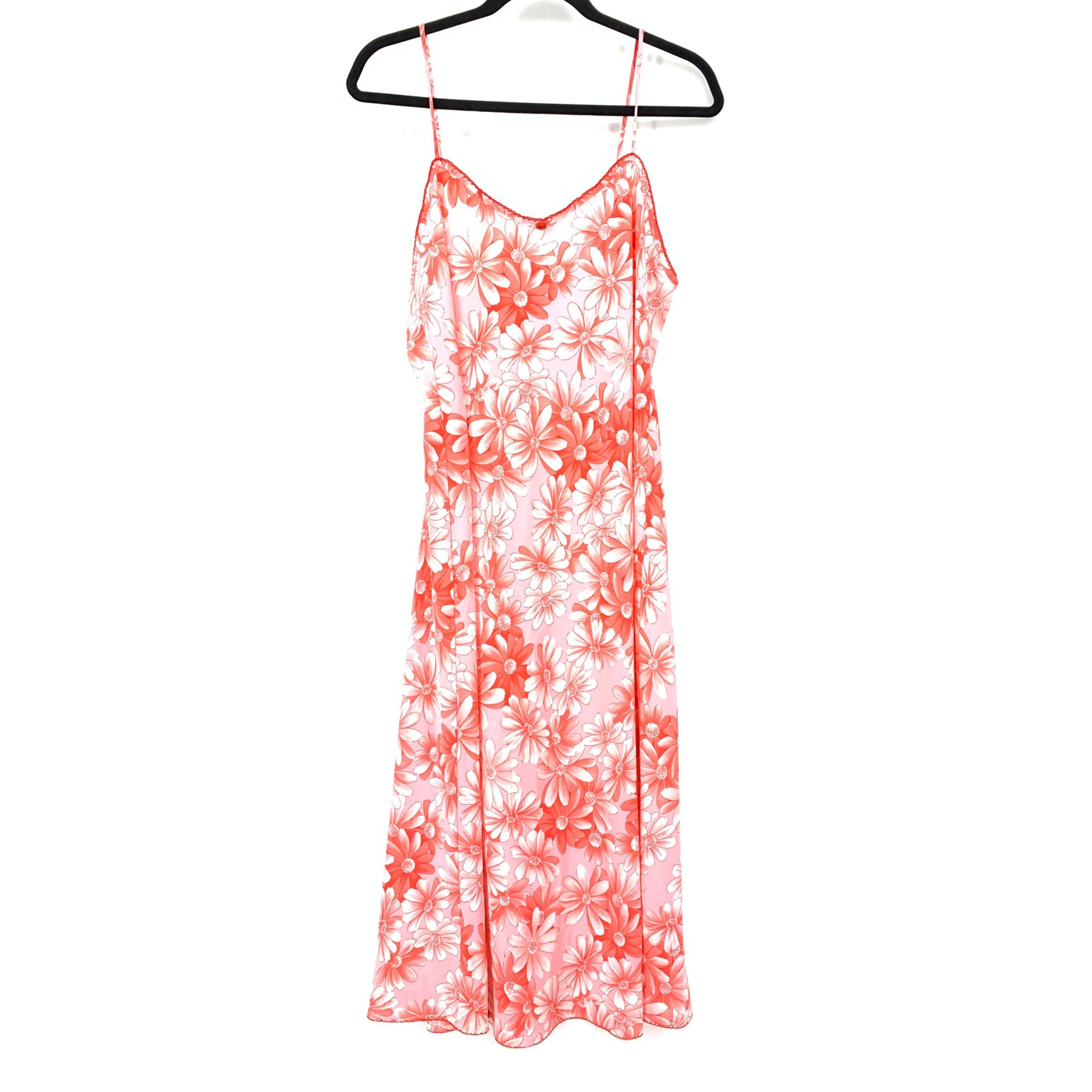 Josie Natori Slip Dress Womens Apx Size XL Red White Floral Print Cami Straps