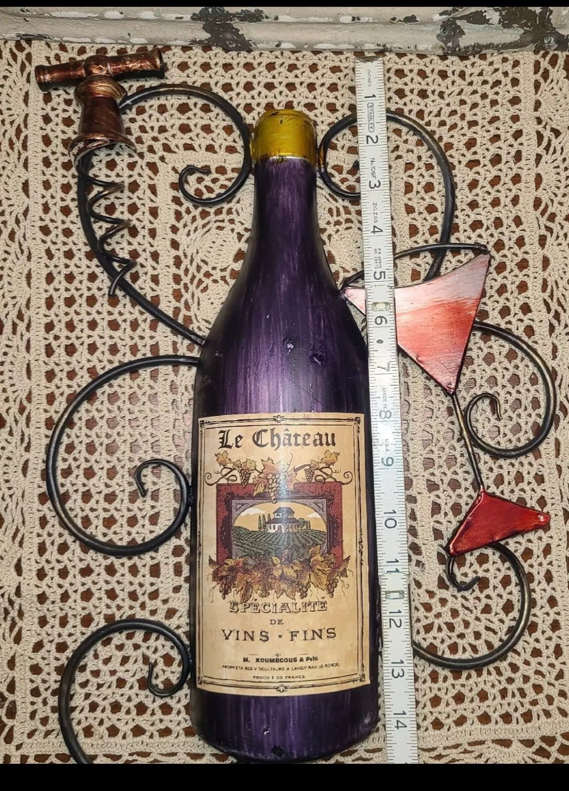 Vintage 3D Medal Wine Kitchen Wall Bar Decor Wine Bottle,Glass,Corkscrew Cottage