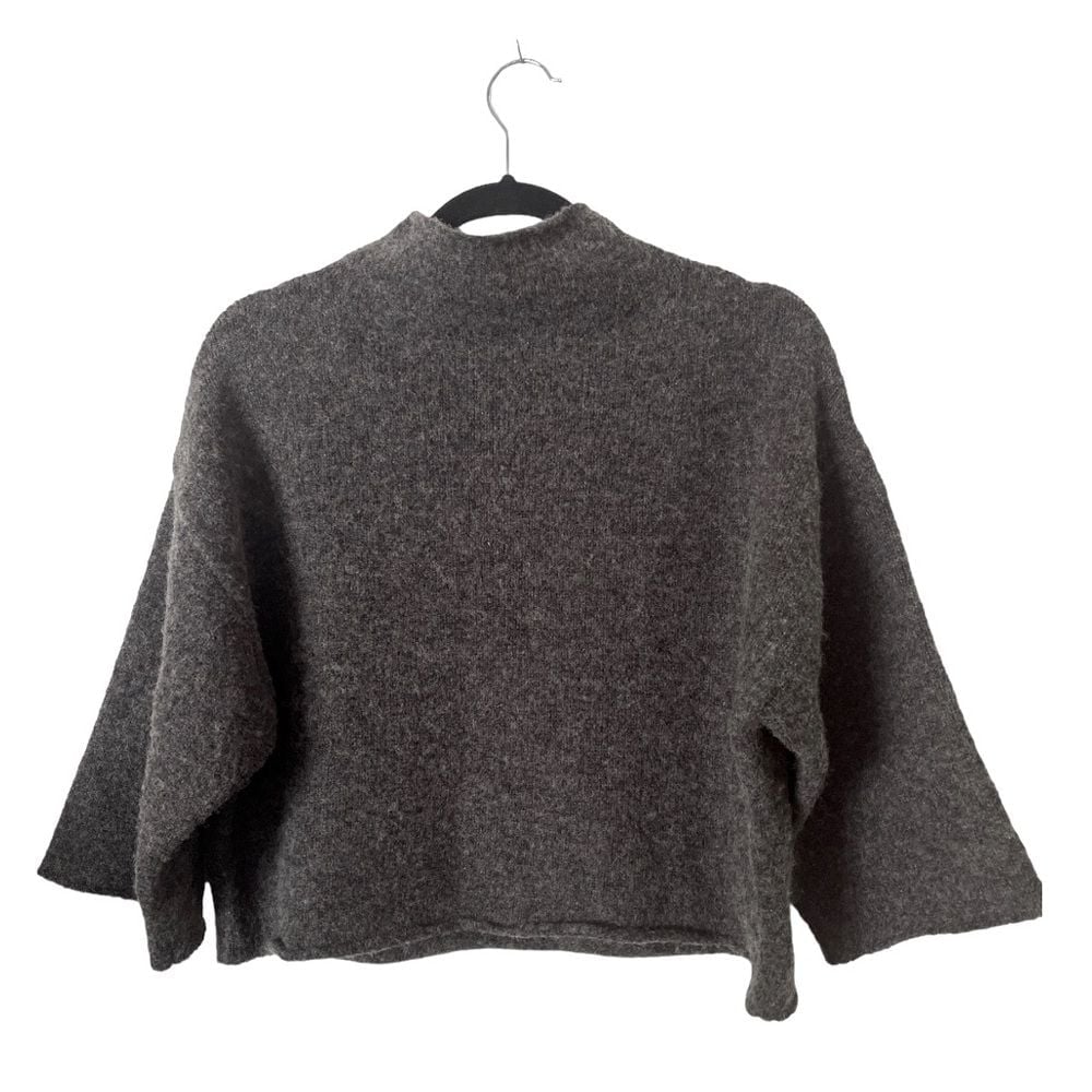 C/MEO Collective Grey Wool Blend Mock Neck Oversized Bell Sleeve Sweater