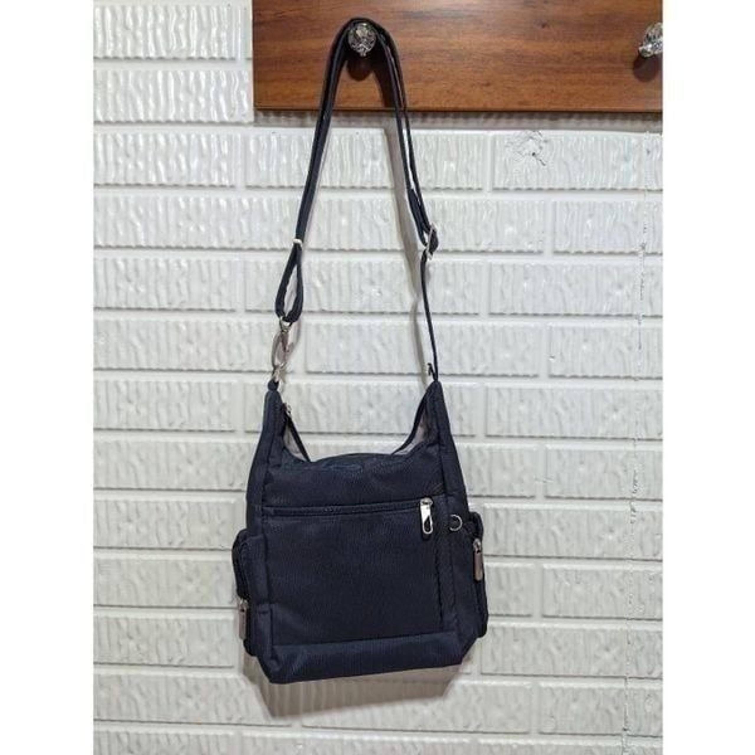 Travelon Women's Blue Locking Zippers Side Pockets Expand Crossbody Bag