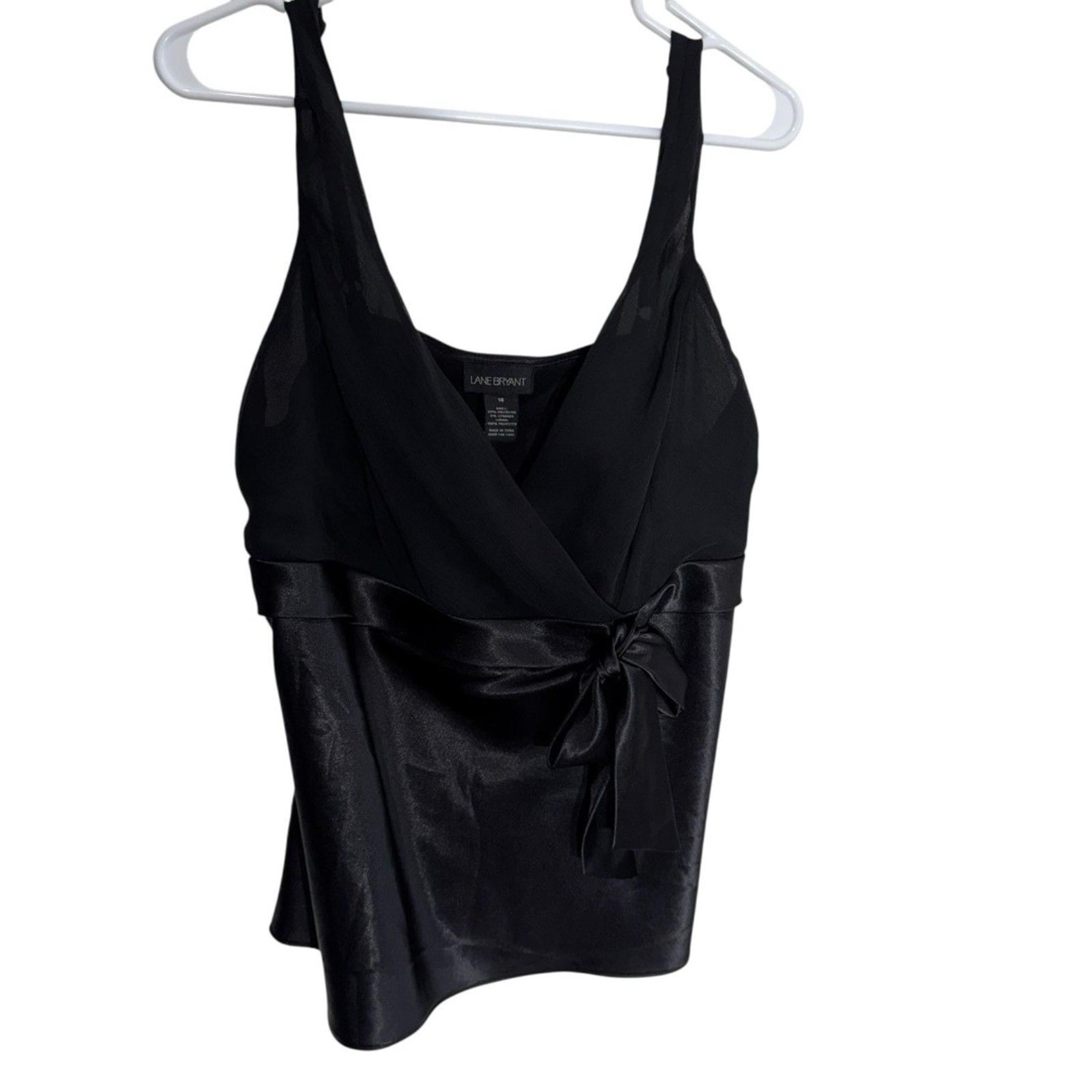Lane Bryant Babydoll Tank Top Womens Size 16W  Black Satin Camisole V Neck Silky