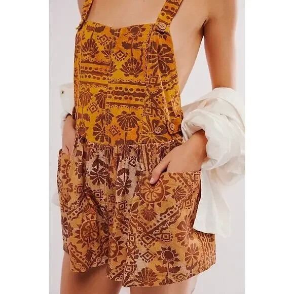 Free People Palm Bay Printed Shortalls Romper Size Small Dessert Combo