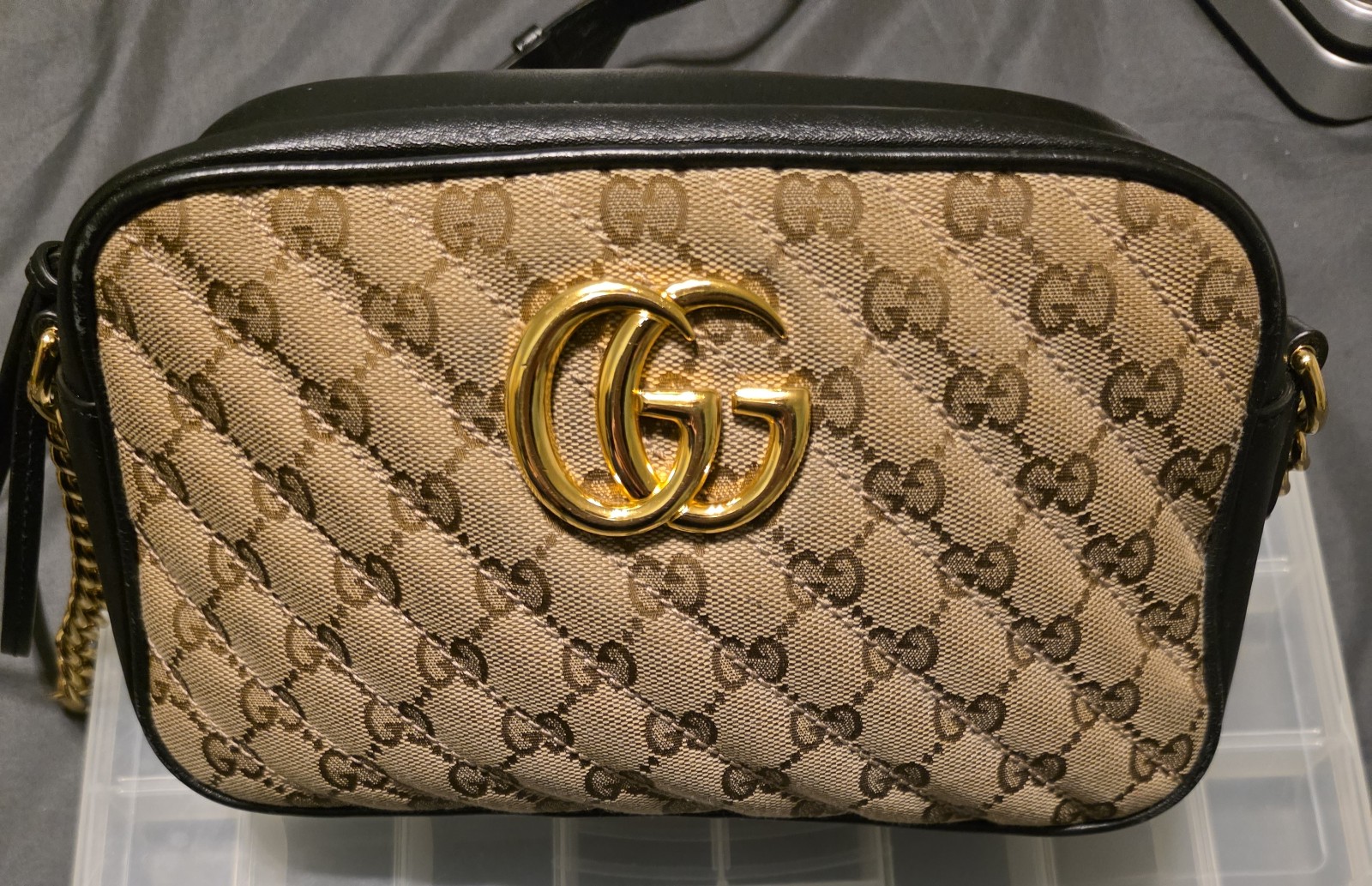 GUCCI 447632 GG Marmont Chain Shoulder Bag Real Leather Crossbody Purse $2,100