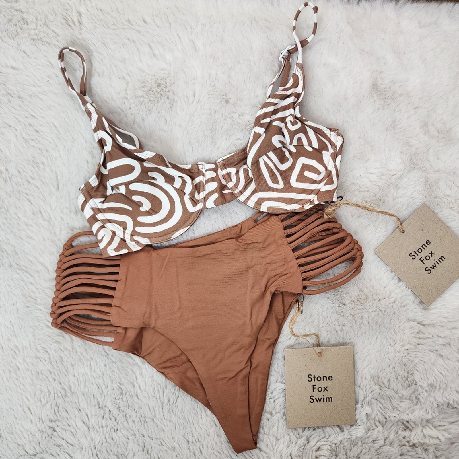 NWT Stone Fox Swim Conch Top and Simone Bottom Bikini Set Rawhide