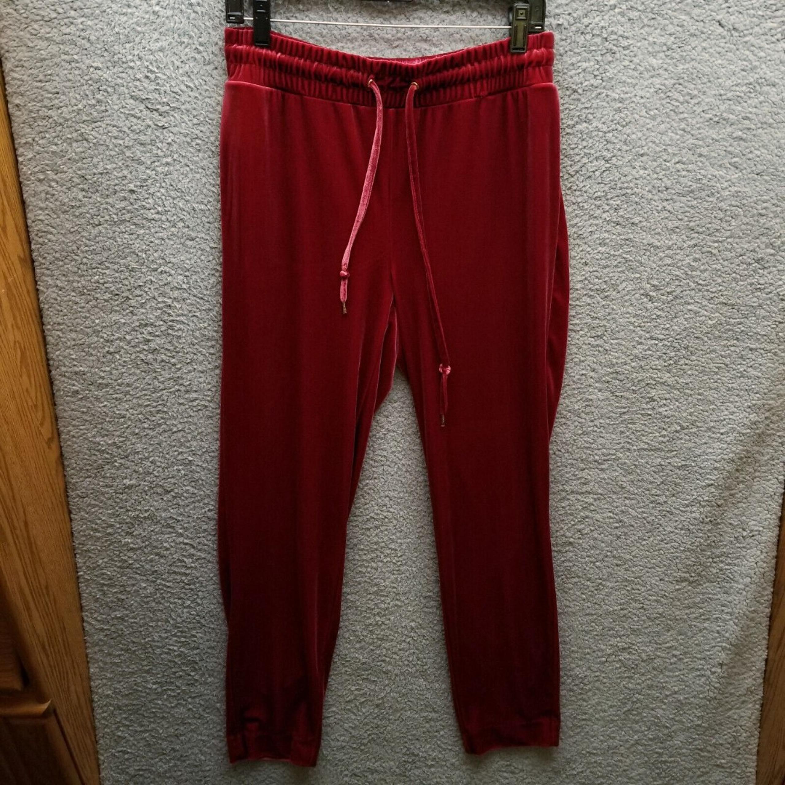 Anne Klein Women's 30 Velvet Drawstring Red Cropped Pants 31.5" 27" 11.5"