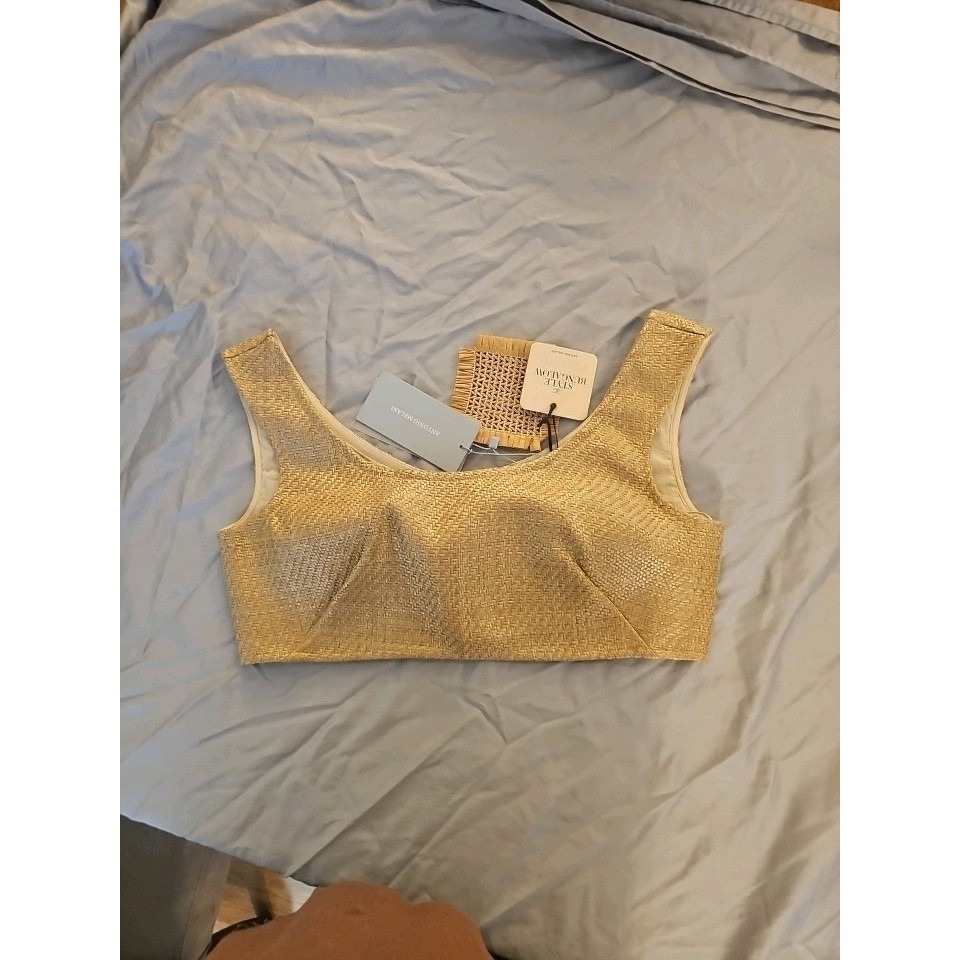 Antonio Melani The Style Bungalow Raffia Woven Bra Top Scoop Sz 4 Crop Tank NWT