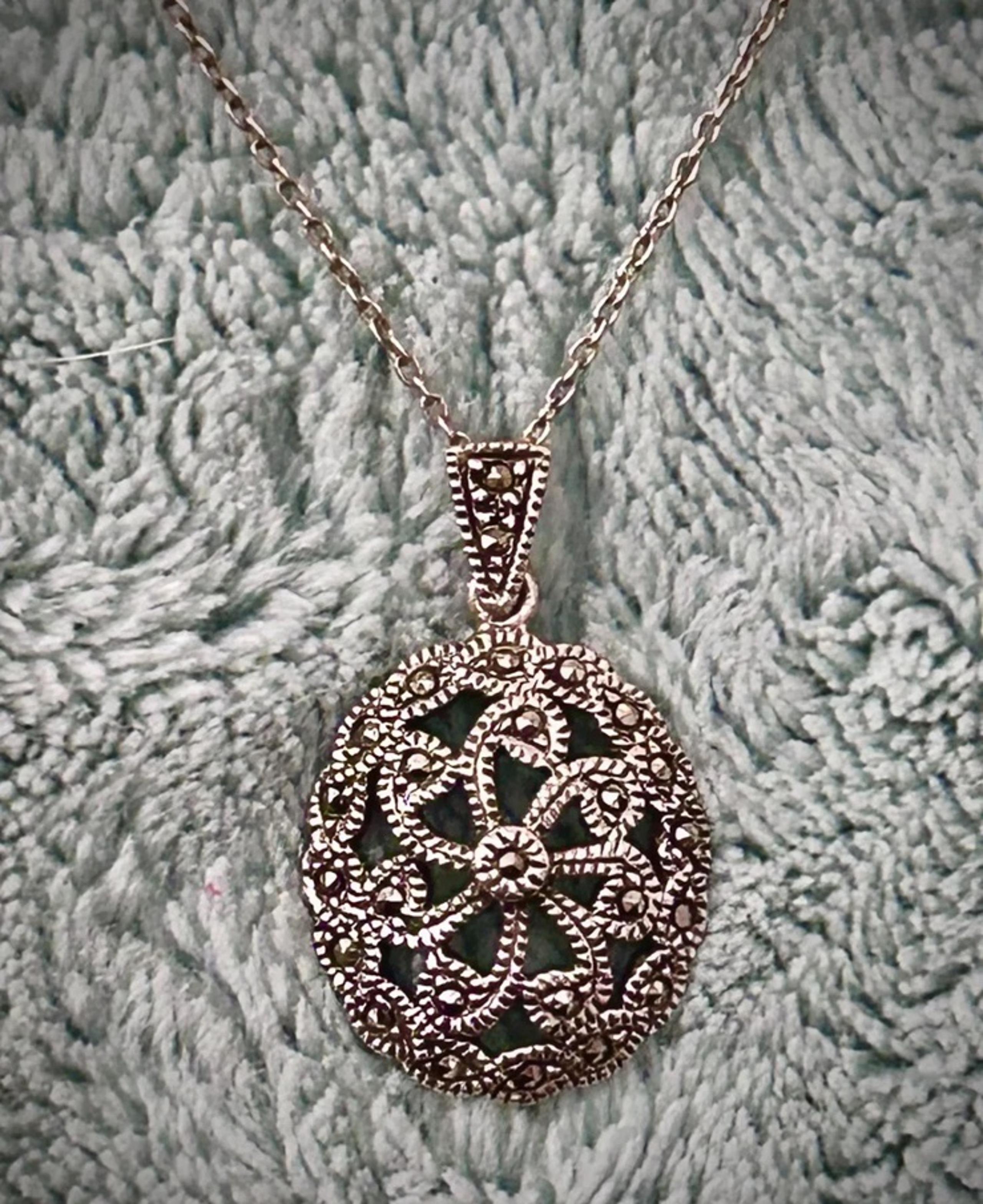 Charles Winston Sterling Silver Marcasite Filigree Pendent Necklace - Charles Wilson