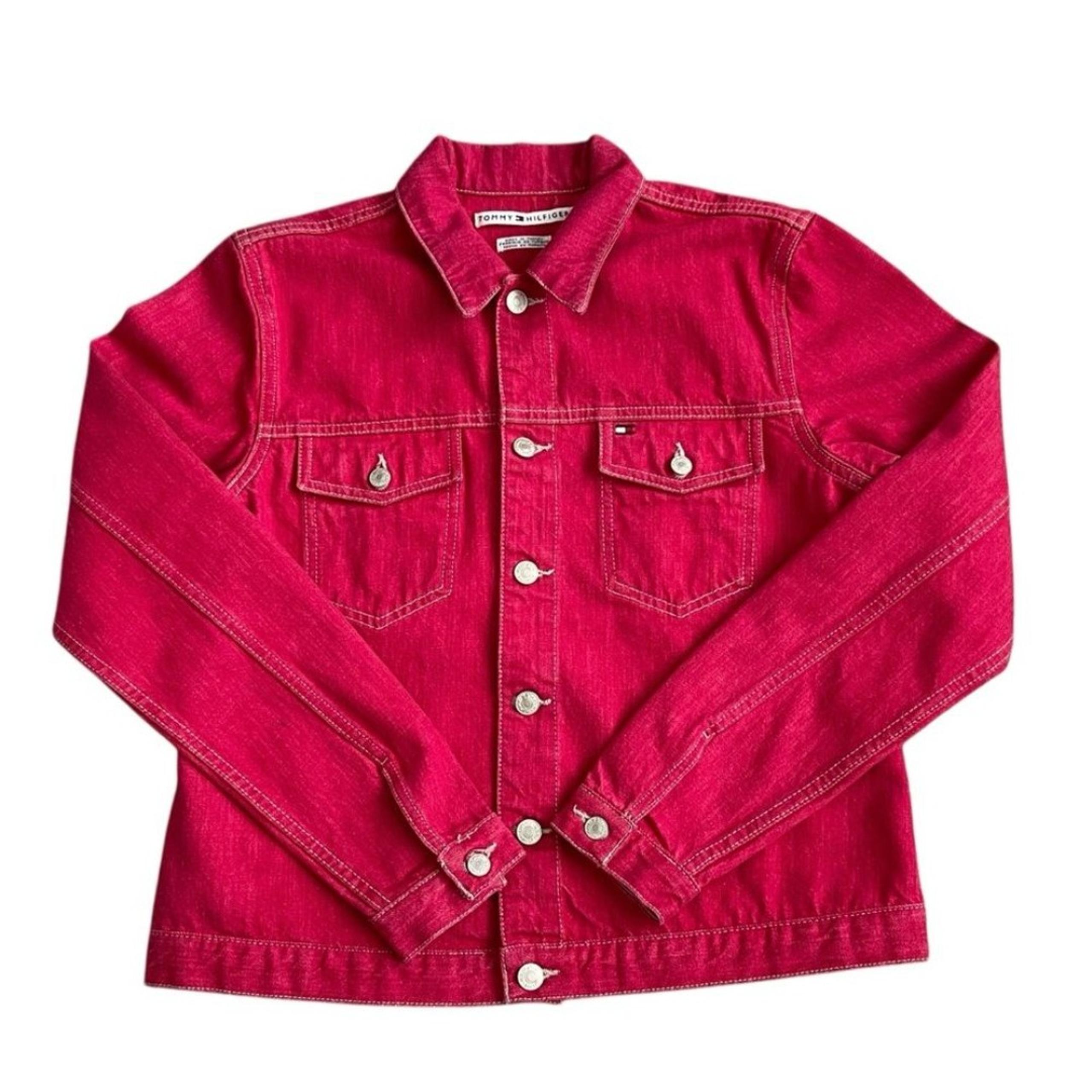 Tommy Hilfiger Vintage Men’s Jacket Size M Red Button Front Logo Patch Cotton