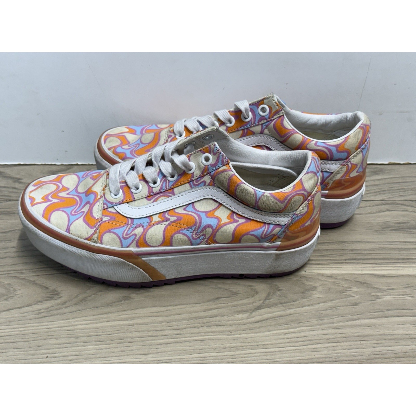 Vans Old Skool Stacked UV Ink Peace Women's Sz 7.5 Platform Orange