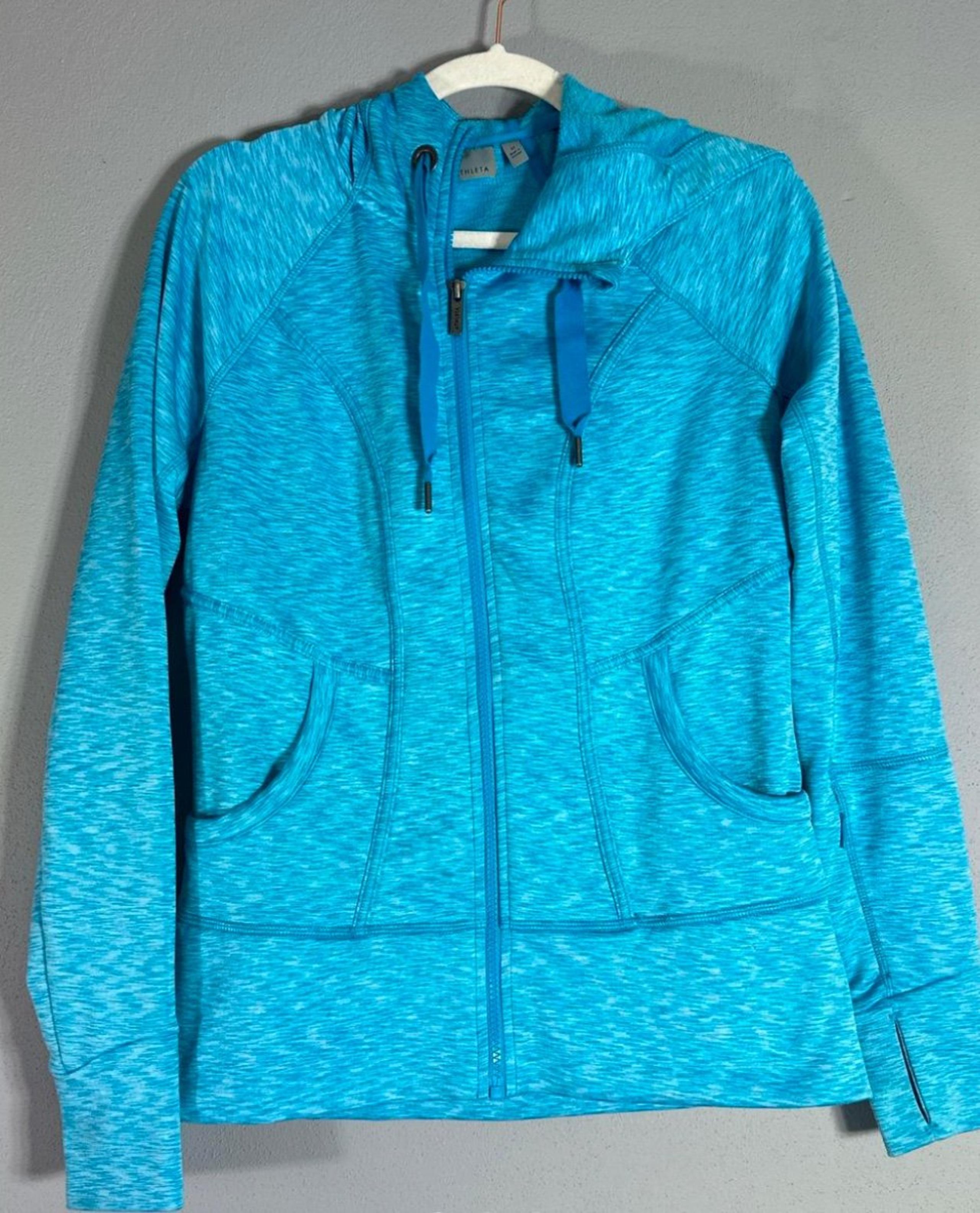 Athleta Blue Sweatshirt with Full Length Zipper and Stand Up Collar