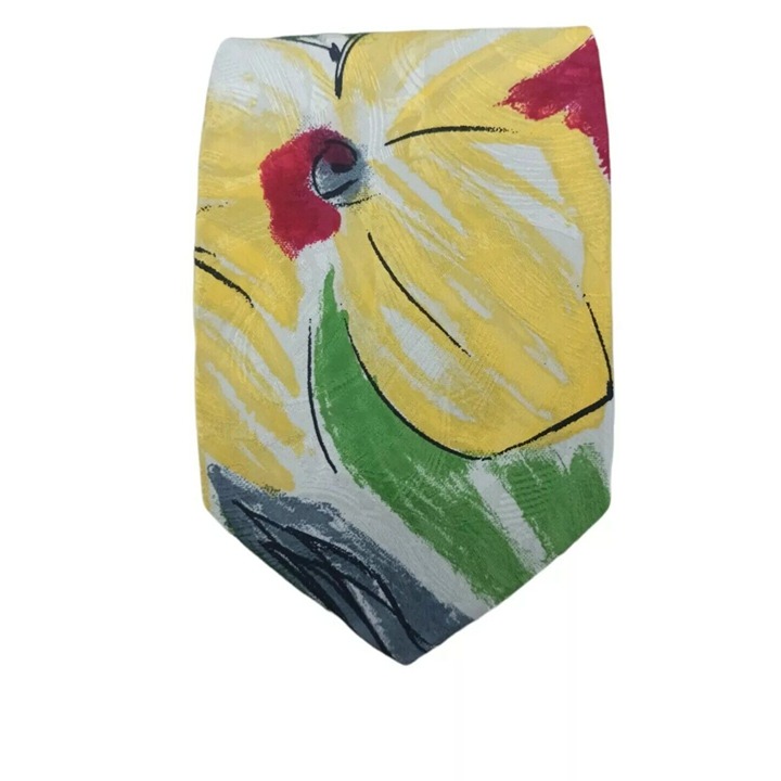 BYBLOS Light Gray Floral Silk Tie ITALY 58 / 3.7 EC