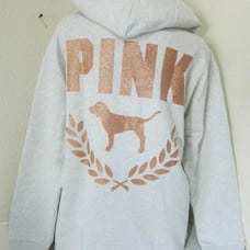 VS PINK BLING HOODIE campus pullover grey gold small