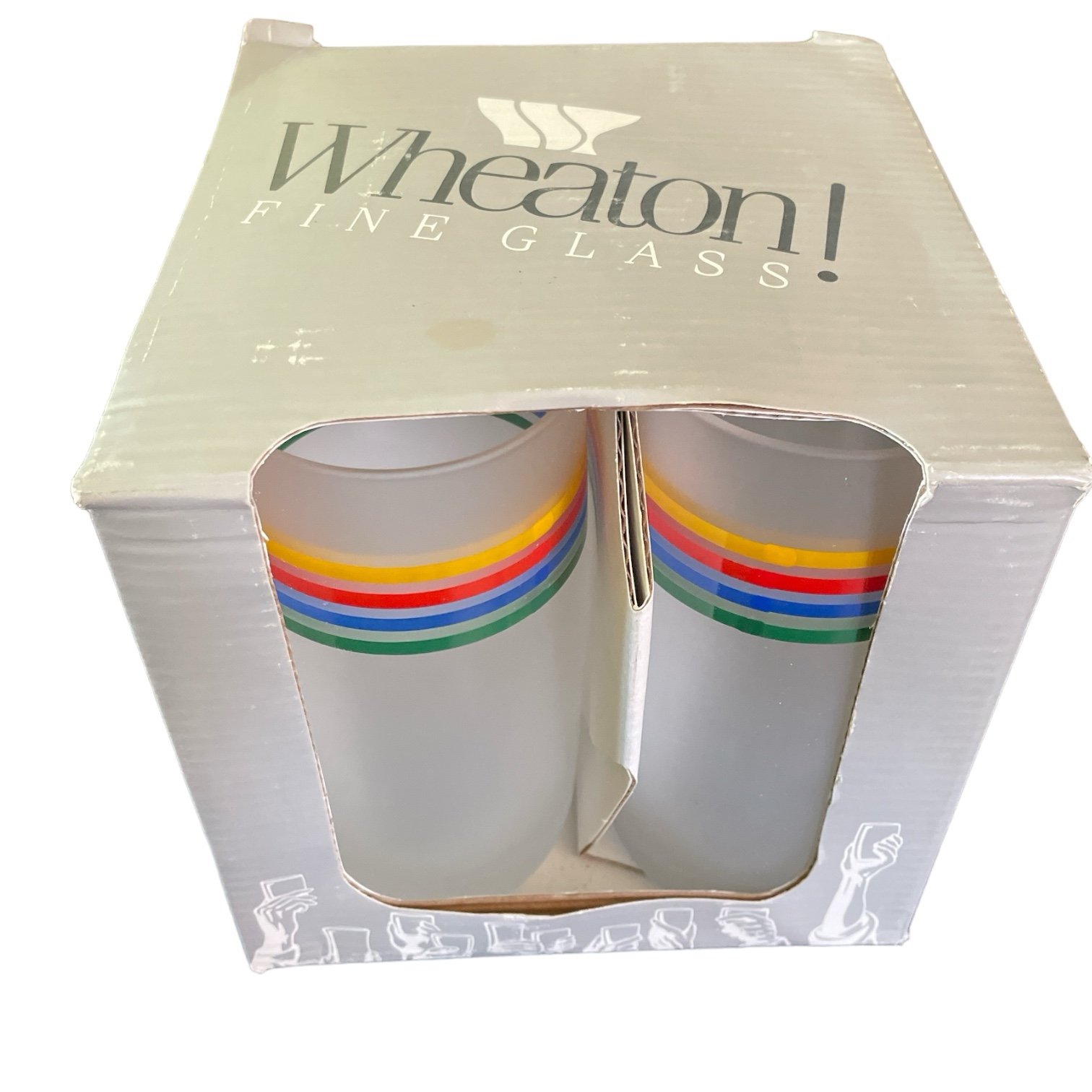 Vintage Wheaton Fine Satin Glasses Rainbow Stripe Pride 16 oz Cooler NOS