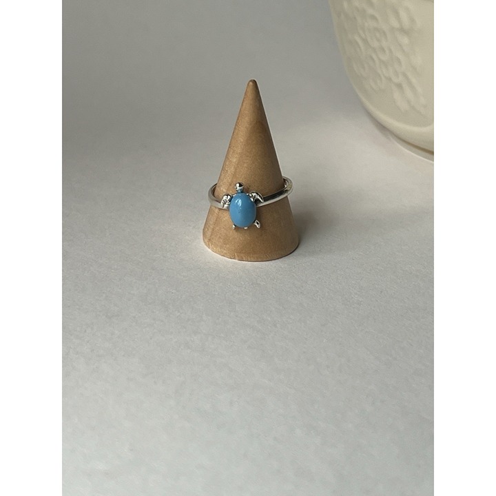 Minimalist Turtle Ring Turquoise & 925 Sterling Silver Size 7.5