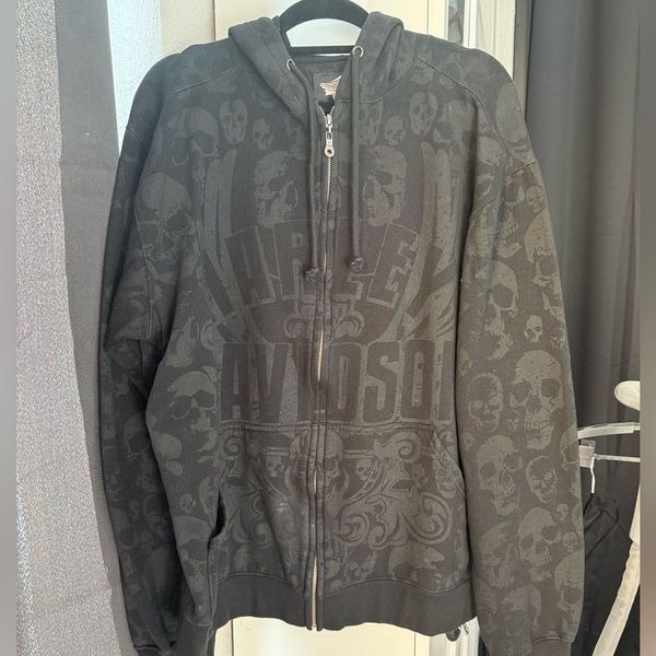 Harley Davidson Hoodie Grunge Skull Tattoo Sleeves SZ XL