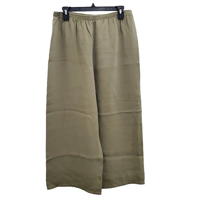 Harari Women's Vintage Olive 100% Silk Wide Leg Cropped Lagenlook Culottes Sz L