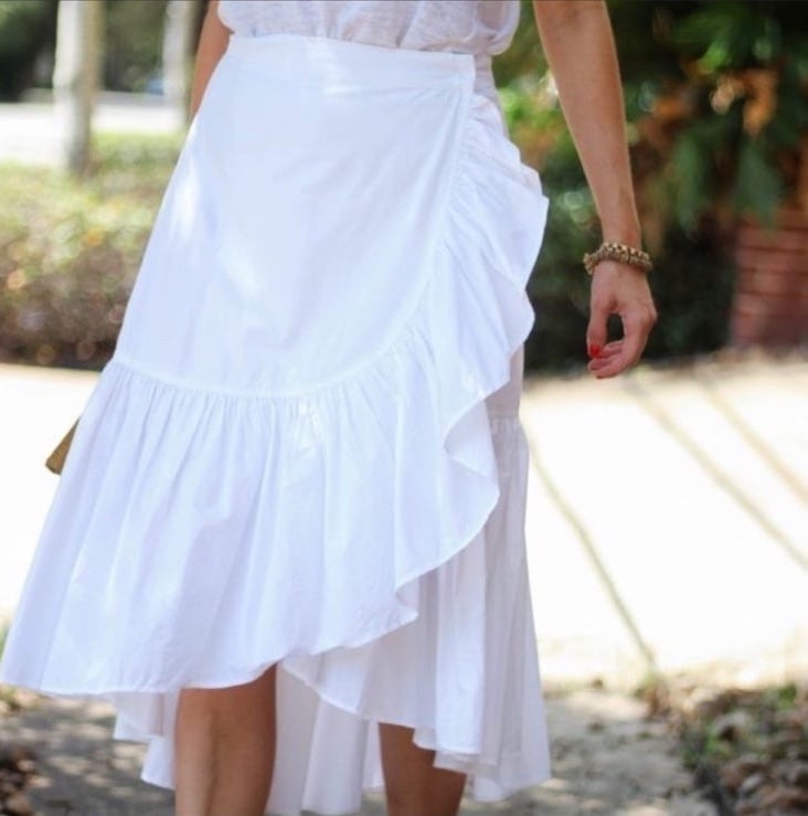 Linen Western Boho Cowgirl Ruffle Hem Skirt