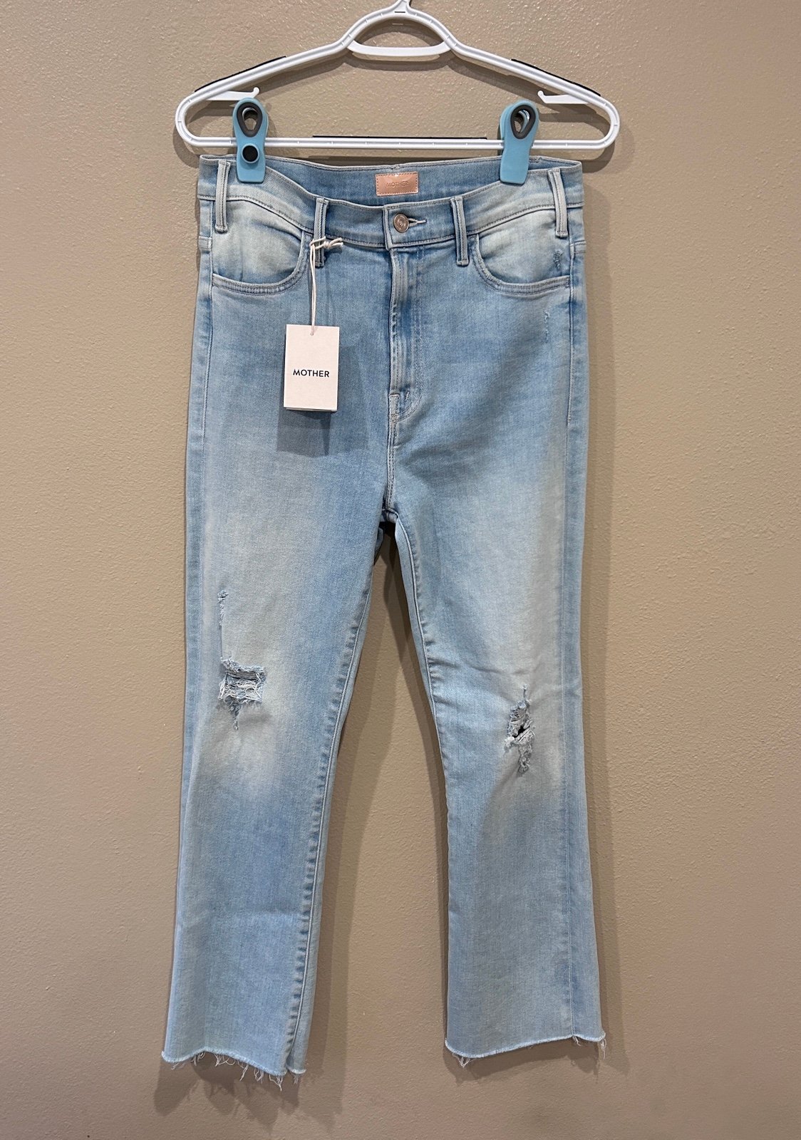 NWT Mother The Hustler Ankle Fray Raw Hem in Not So Chill Pill Light Wash Sz 29