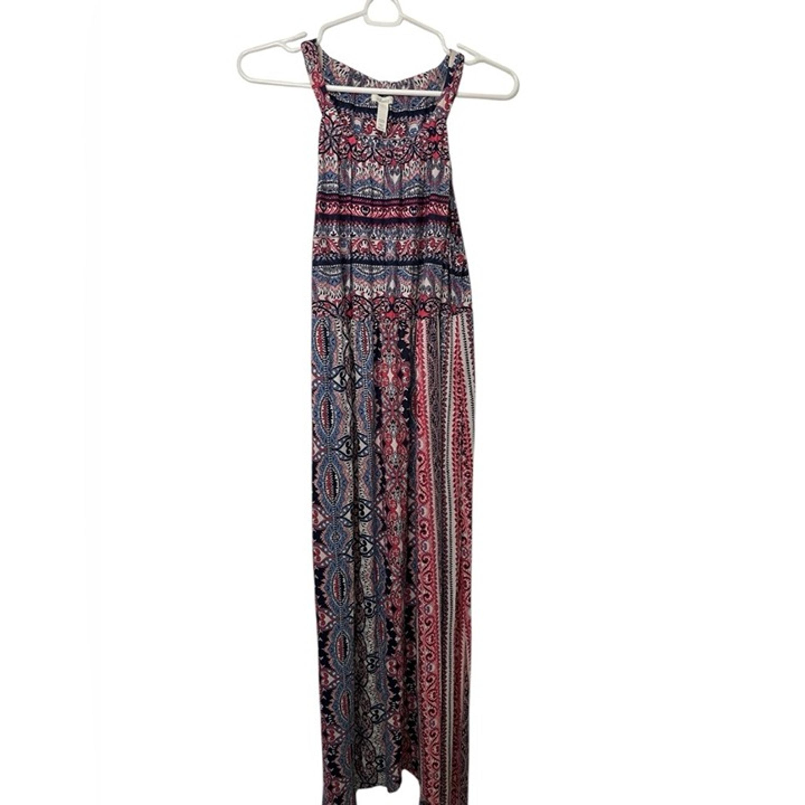 Soma Paisley Asymmetrical Maxi Dress Womens High Neck Sleeveless Jersey Knit