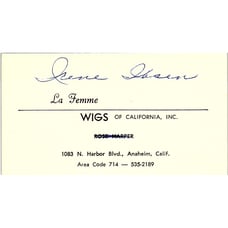 La Femme Wigs of California Anaheim Vintage Business Card SE5-B3