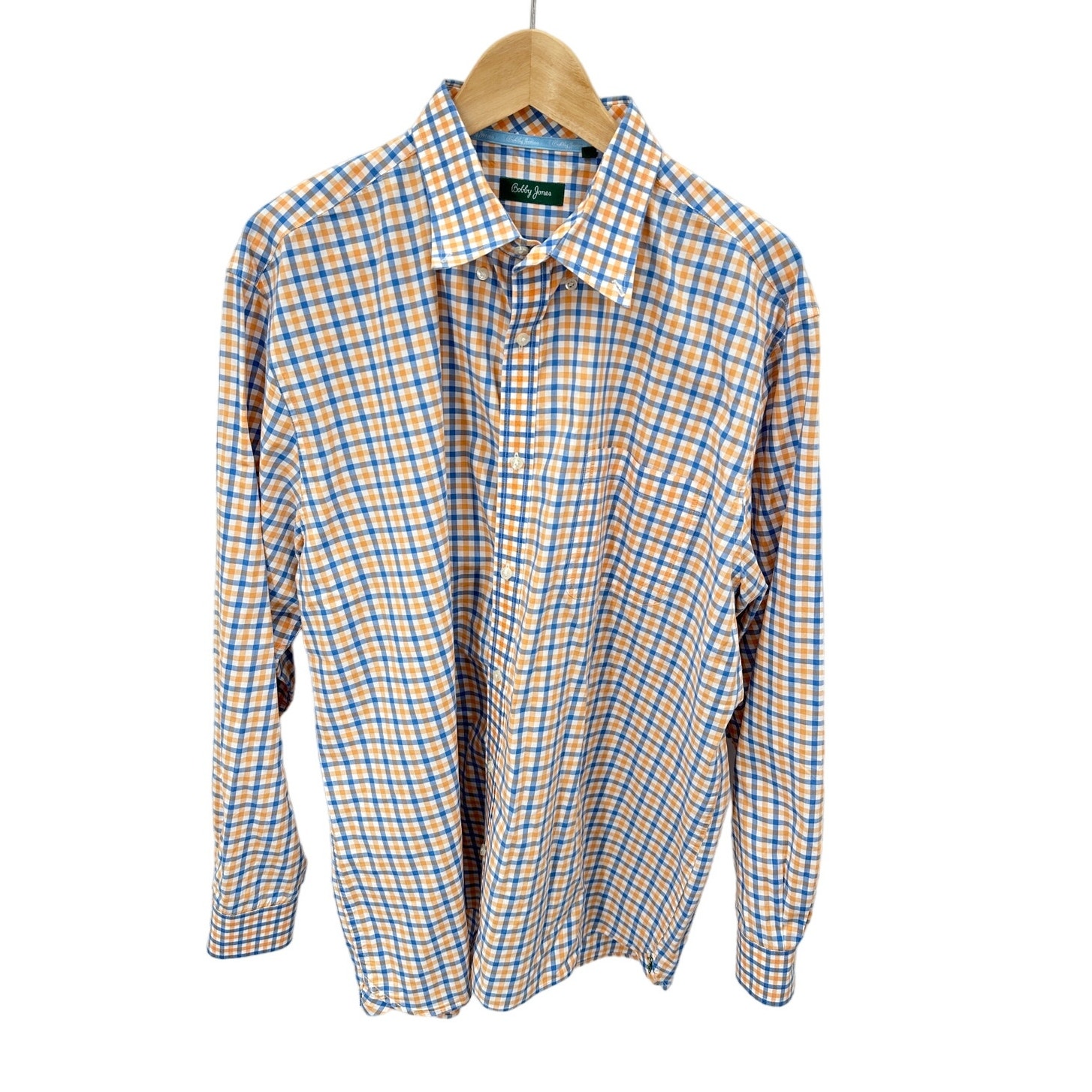 BOBBY JONES Blue Orange Plaid Oxford 100% Cotton Button Down Shirt // XL