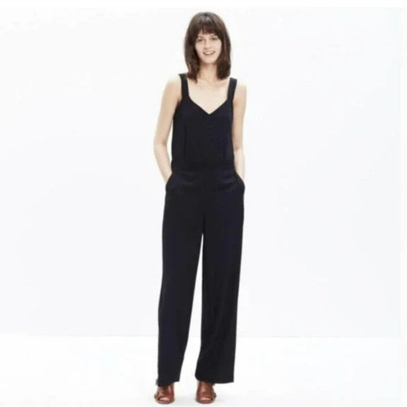 Madewell Jumpsuit Medium Black Carroll Tank Sleeveless Pockets Wide Leg Women XS