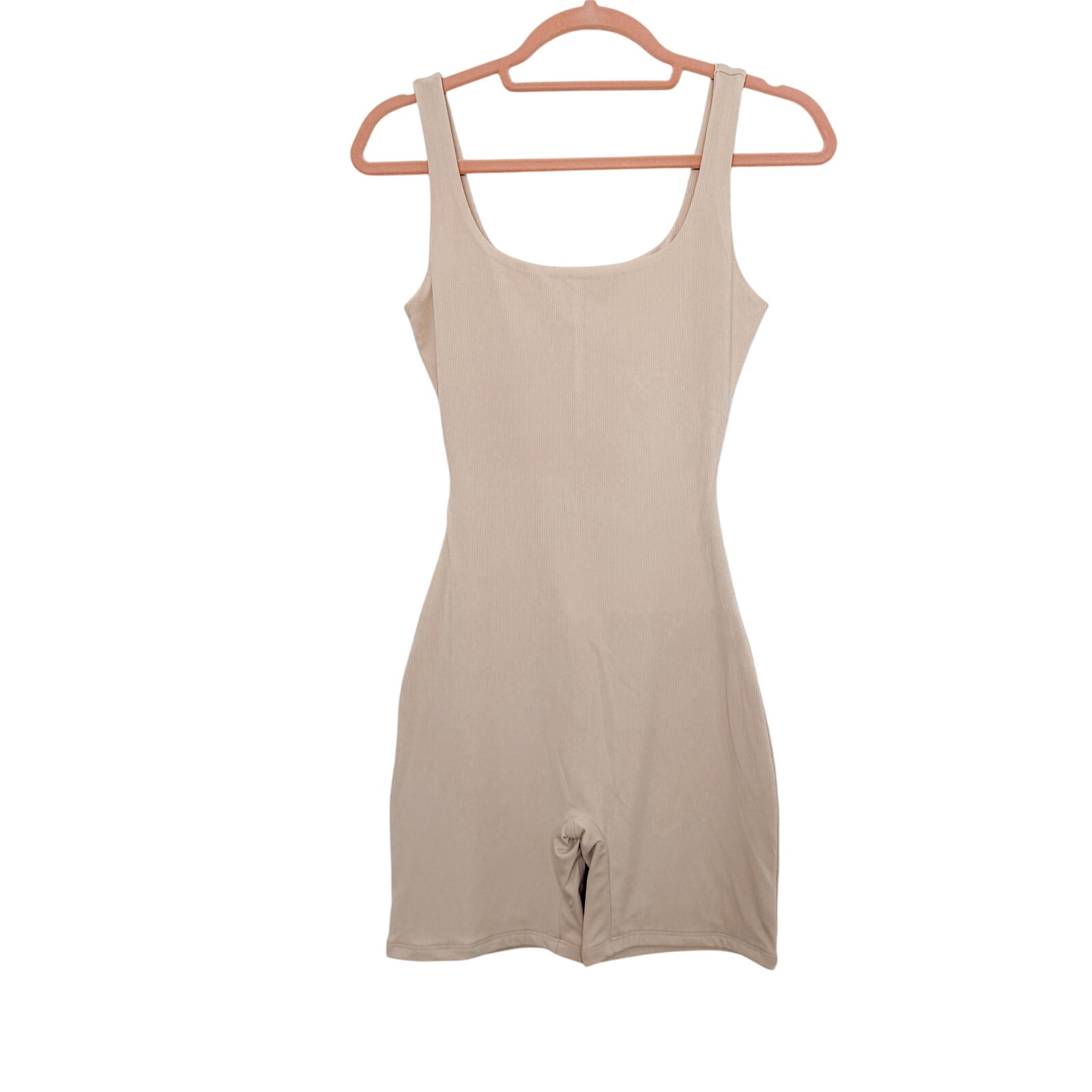 NWOT Naked Wardrobe Ribbed Scoop Neck Romper in Nude Size Small