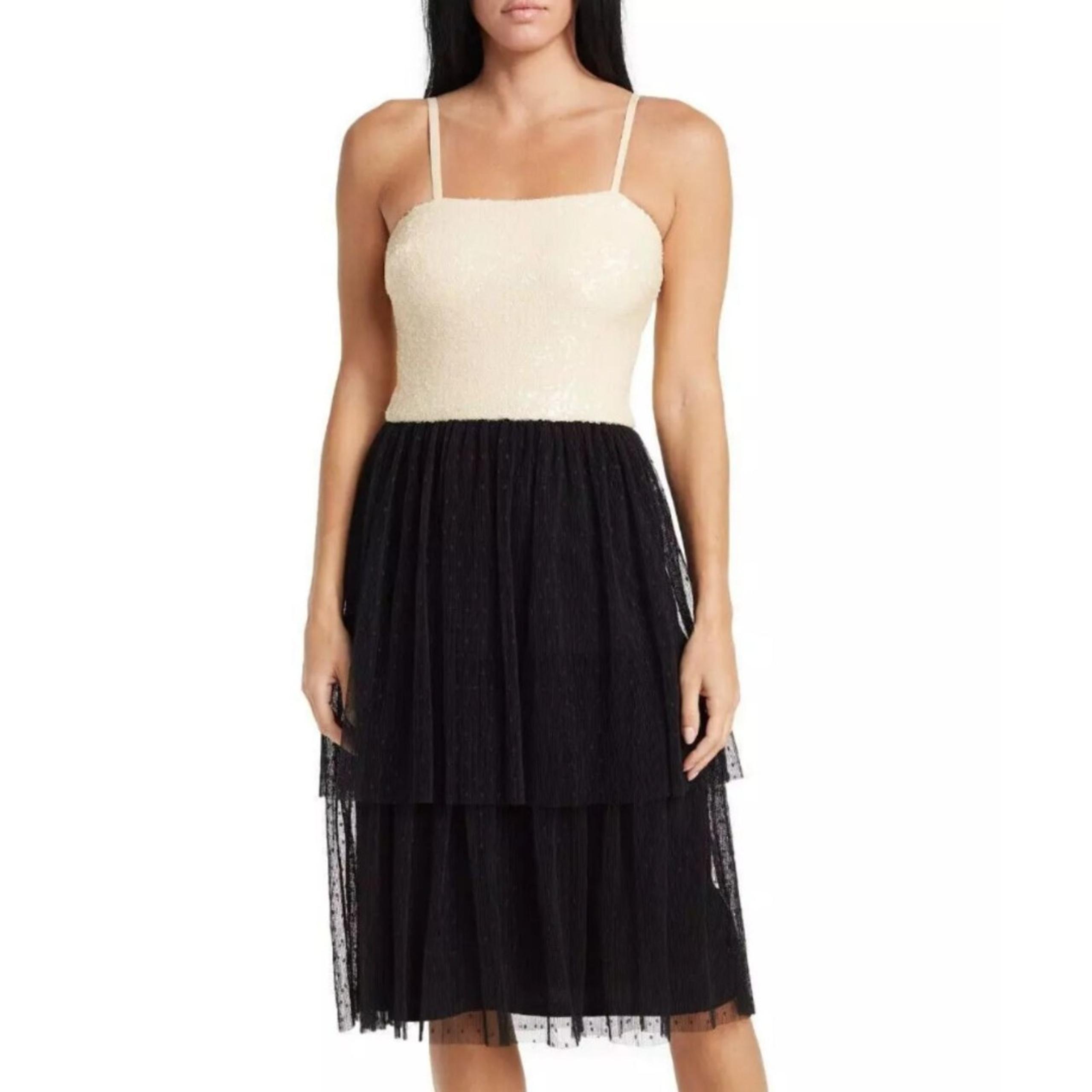Dress the Population Women's DDRA85-3080 Kady Cream Tiered Dress Size S  NWT