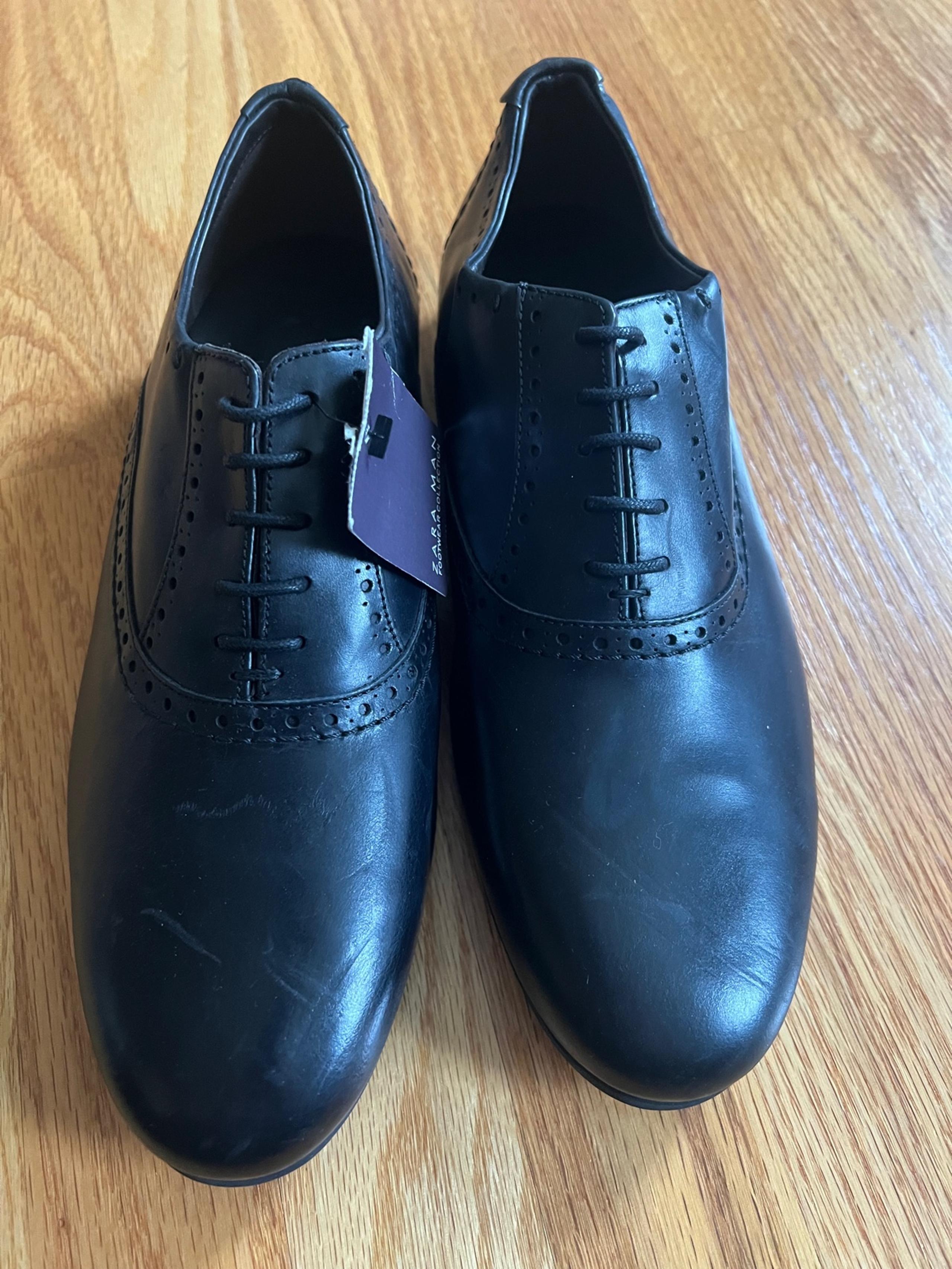 New Zara Man Oxford Dress Shoes Size 7.5 Mens Lace Up Pointed Toe Black Leather