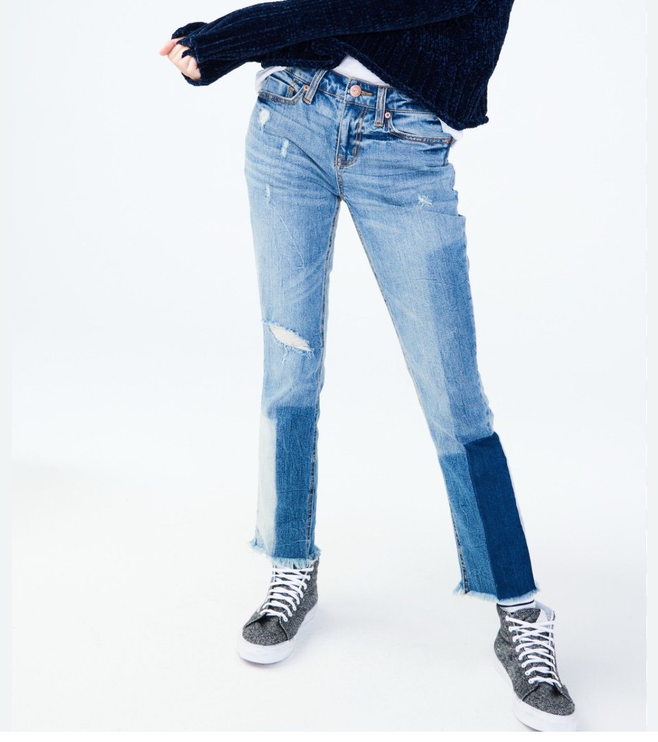 Aeropostale low rise Blue Straight Leg Jeans with Patchwork Design