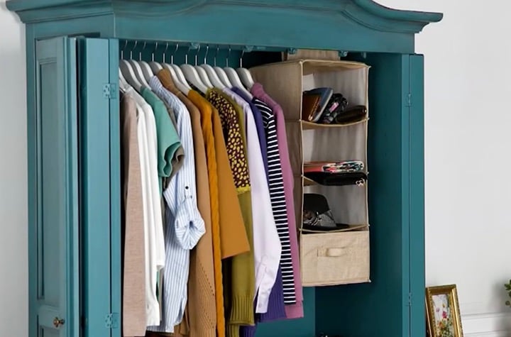 New Tidy & Co 4 Tier Hanging Vertical Closet Organizer with Drawer, Beige Twill