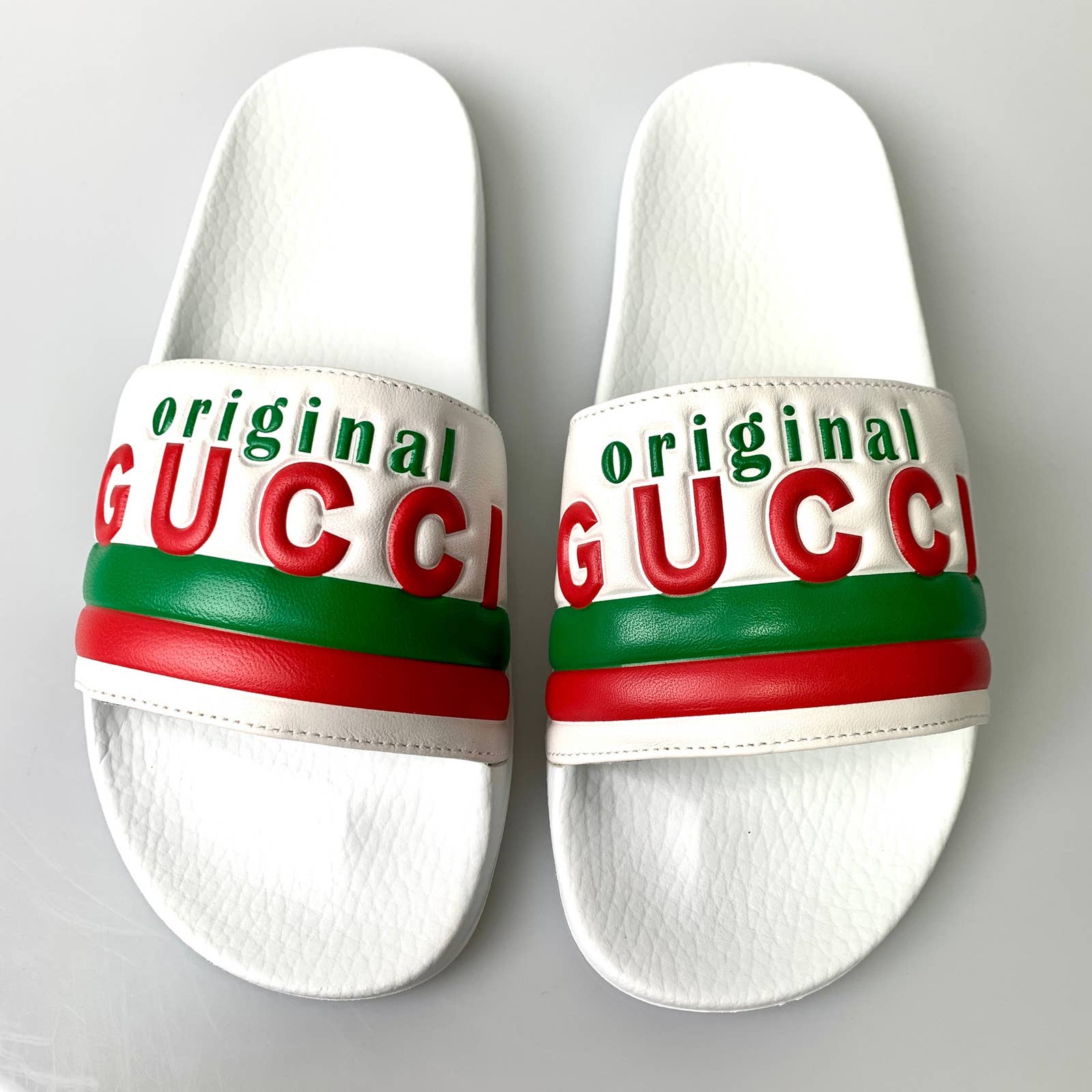 NIB Gucci white logo slides Size 41