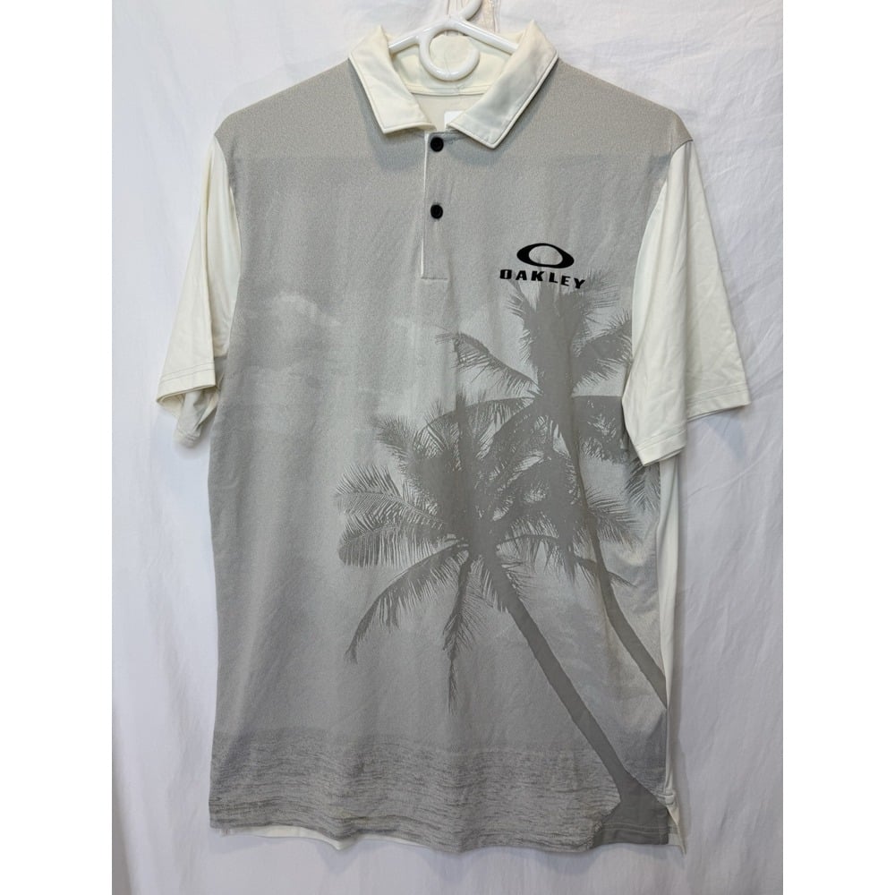 Oakley Hydrolix Golf Polo Shirt Ivory Palm Tree S Short Sleeve Regular Fit NWOT