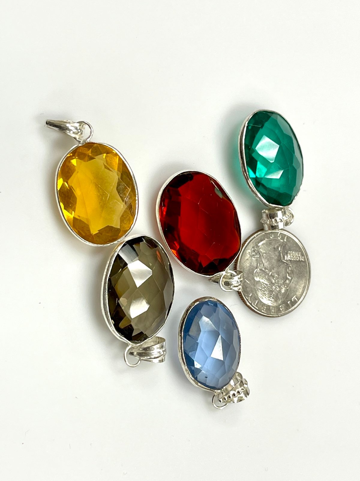 5 Pcs. Sterling Silver Crystal Pendents