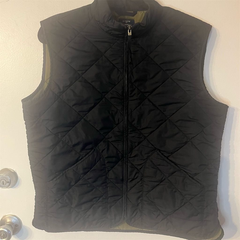 J.Crew Men's Quilted Black Olive Full Zip Casual Outerwear Vest Large