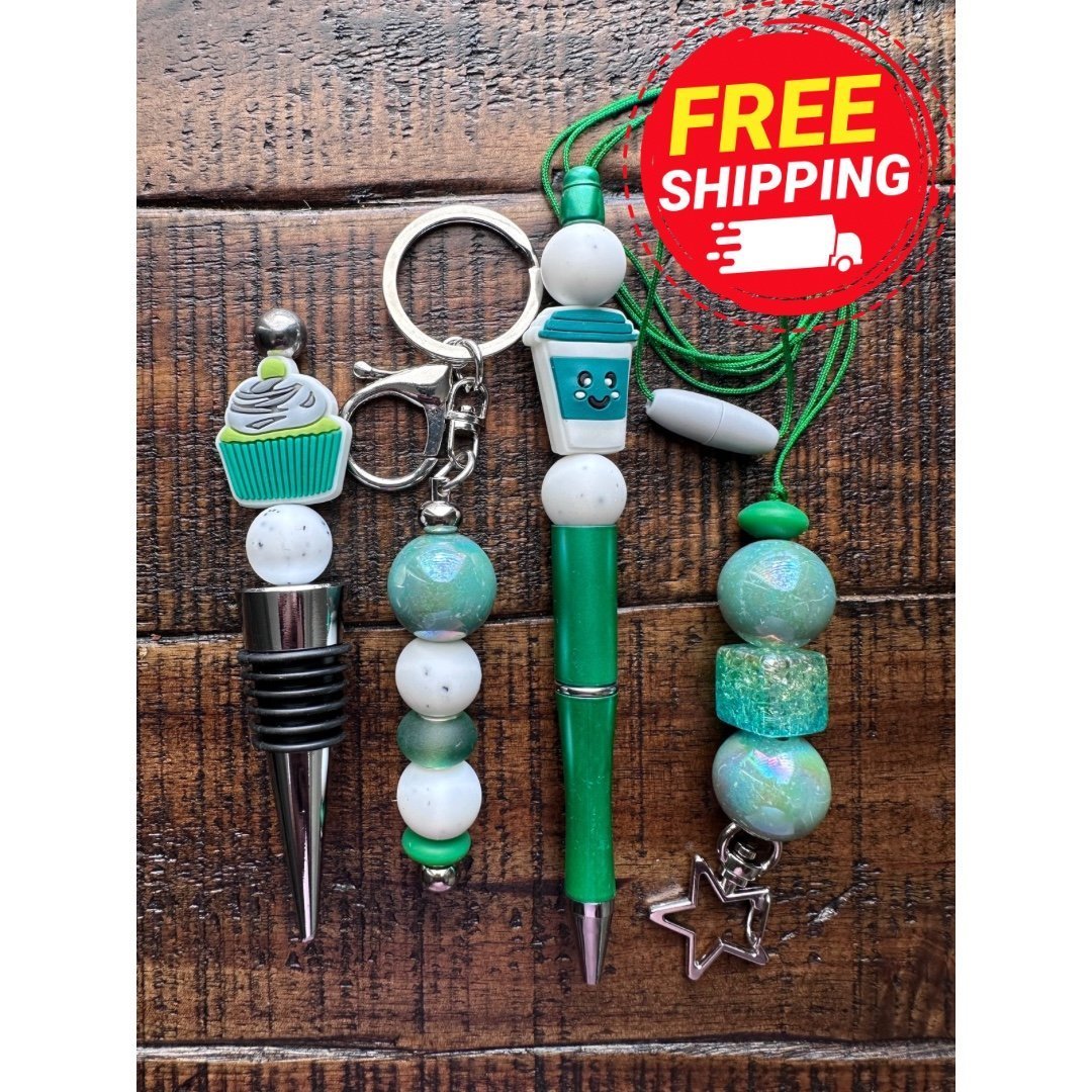 Beaded Set: Pen Keychain Lanyard Wine Stopper
