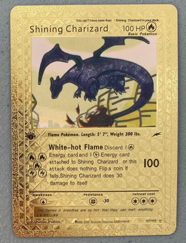 Pokemon Shining Charizard Gold Foil Fan Art 107/105 1st Edition
